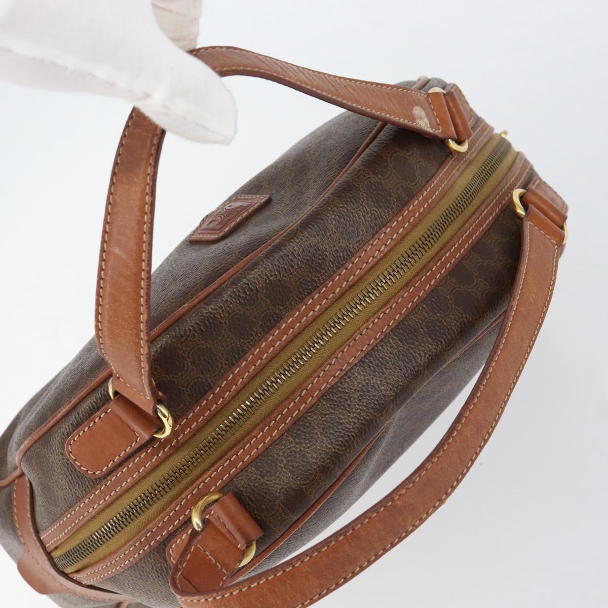 CELINE Macadam Canvas Hand Bag PVC Leather Brown Gold Auth 154710