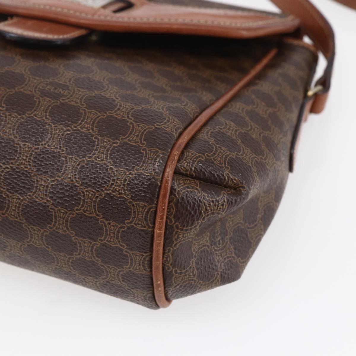 CELINE Macadam Canvas Shoulder Bag PVC Leather Brown Gold Auth 154711