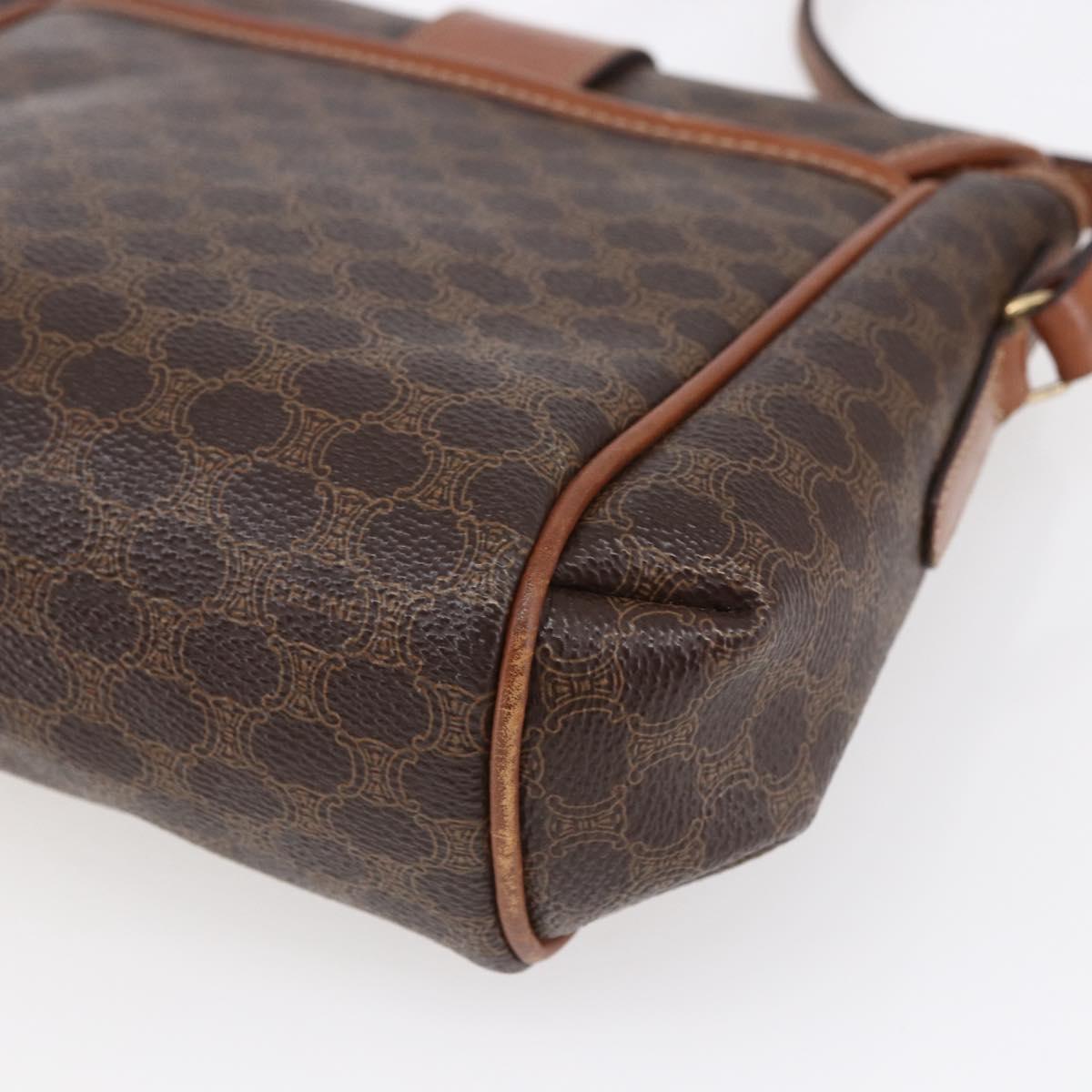 CELINE Macadam Canvas Shoulder Bag PVC Leather Brown Gold Auth 154711