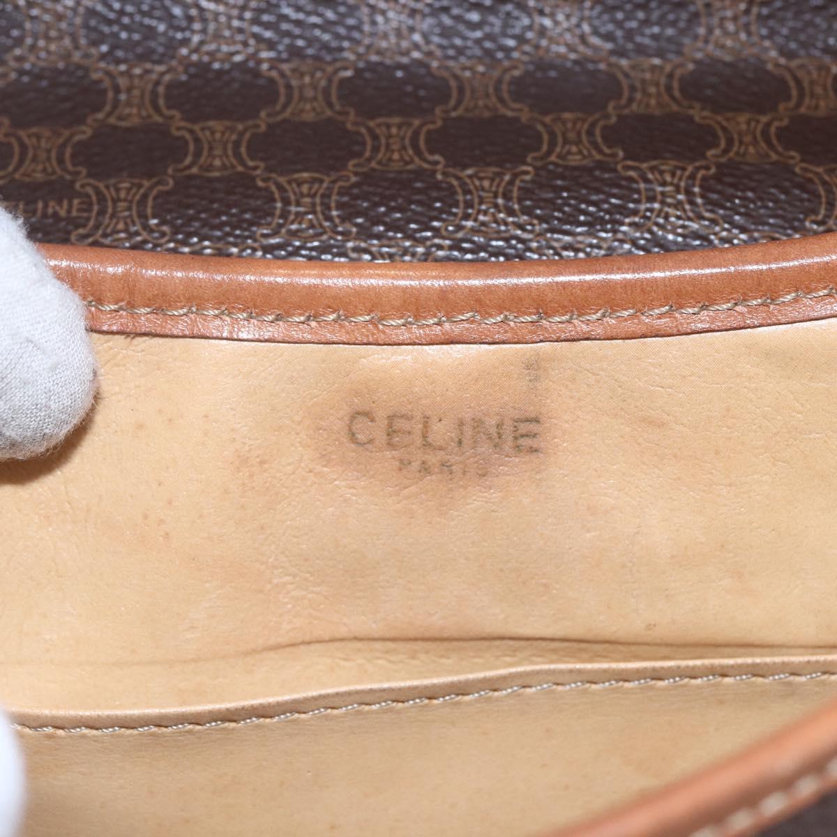 CELINE Macadam Canvas Shoulder Bag PVC Leather Brown Gold Auth 154711