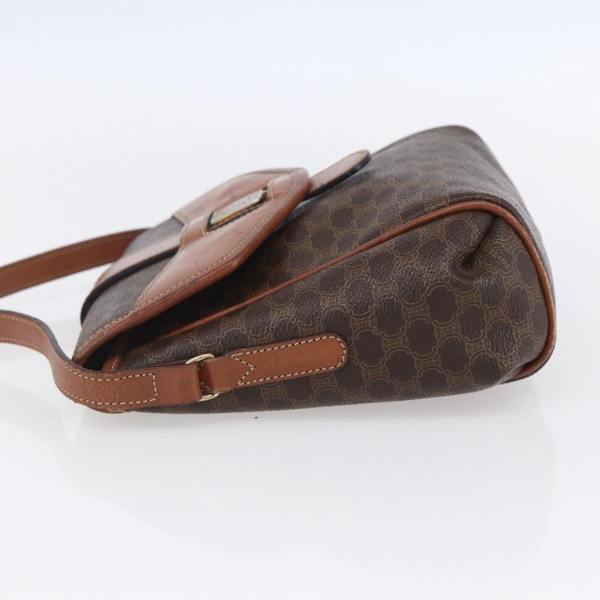 CELINE Macadam Canvas Shoulder Bag PVC Leather Brown Gold Auth 154711