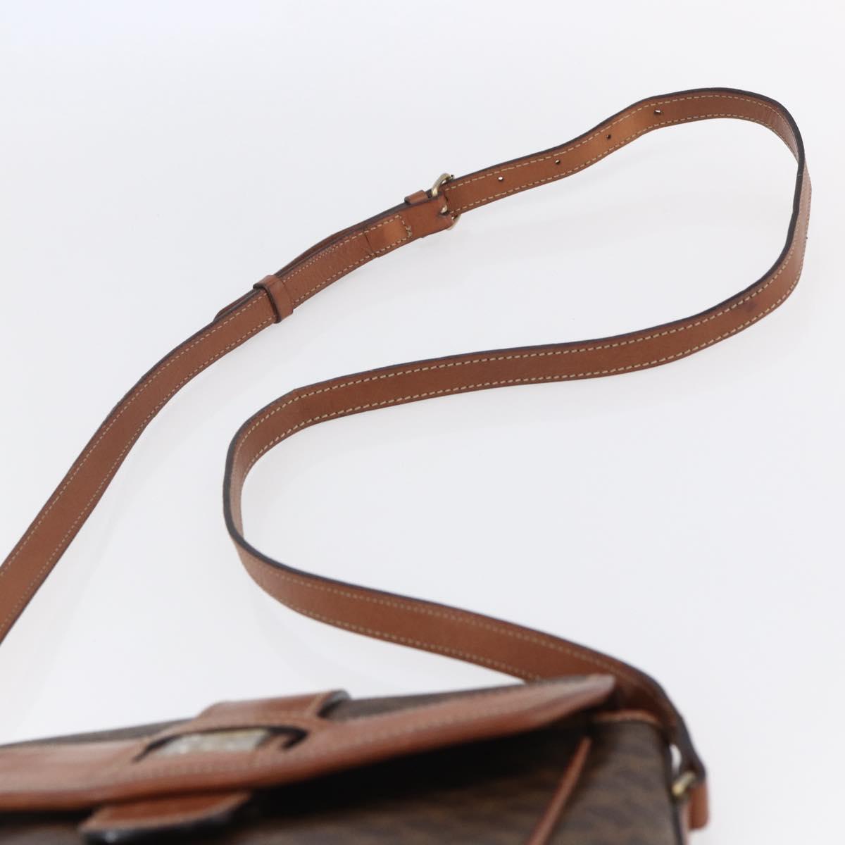 CELINE Macadam Canvas Shoulder Bag PVC Leather Brown Gold Auth 154711