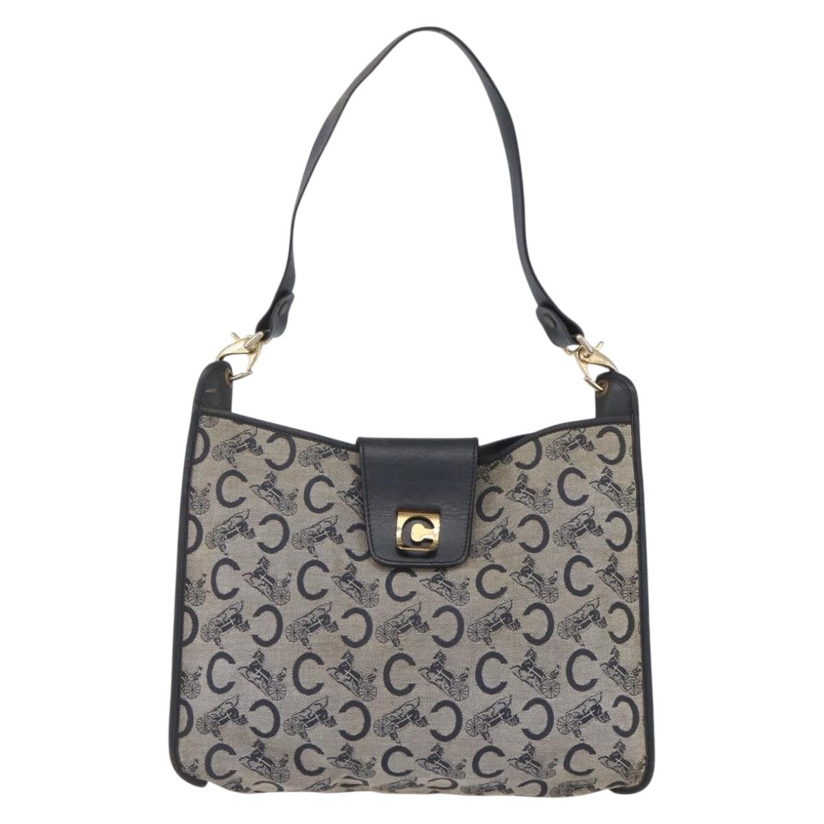 CELINE C Sulky Shoulder Bag Canvas Navy Gold Auth 154713