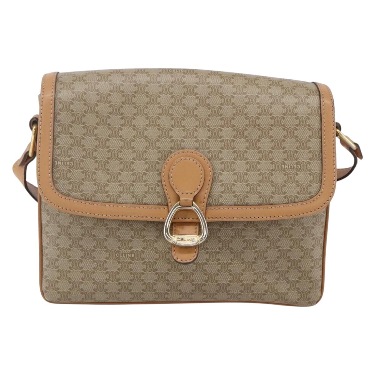 CELINE Macadam Canvas Shoulder Bag PVC Beige Gold Auth 154715