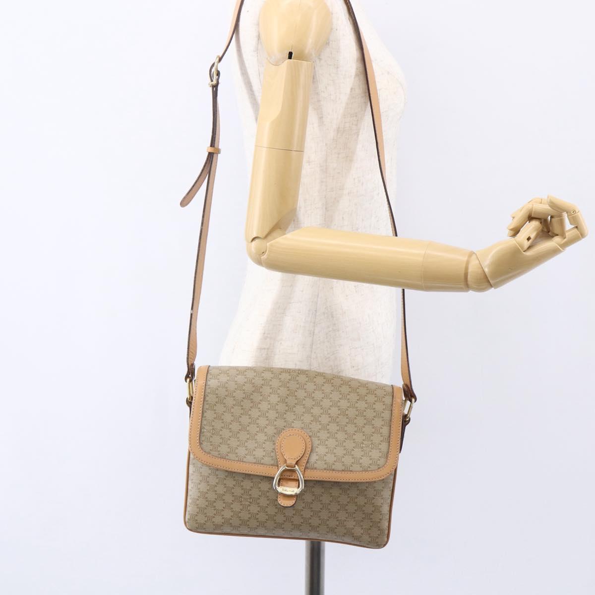 CELINE Macadam Canvas Shoulder Bag PVC Beige Gold Auth 154715