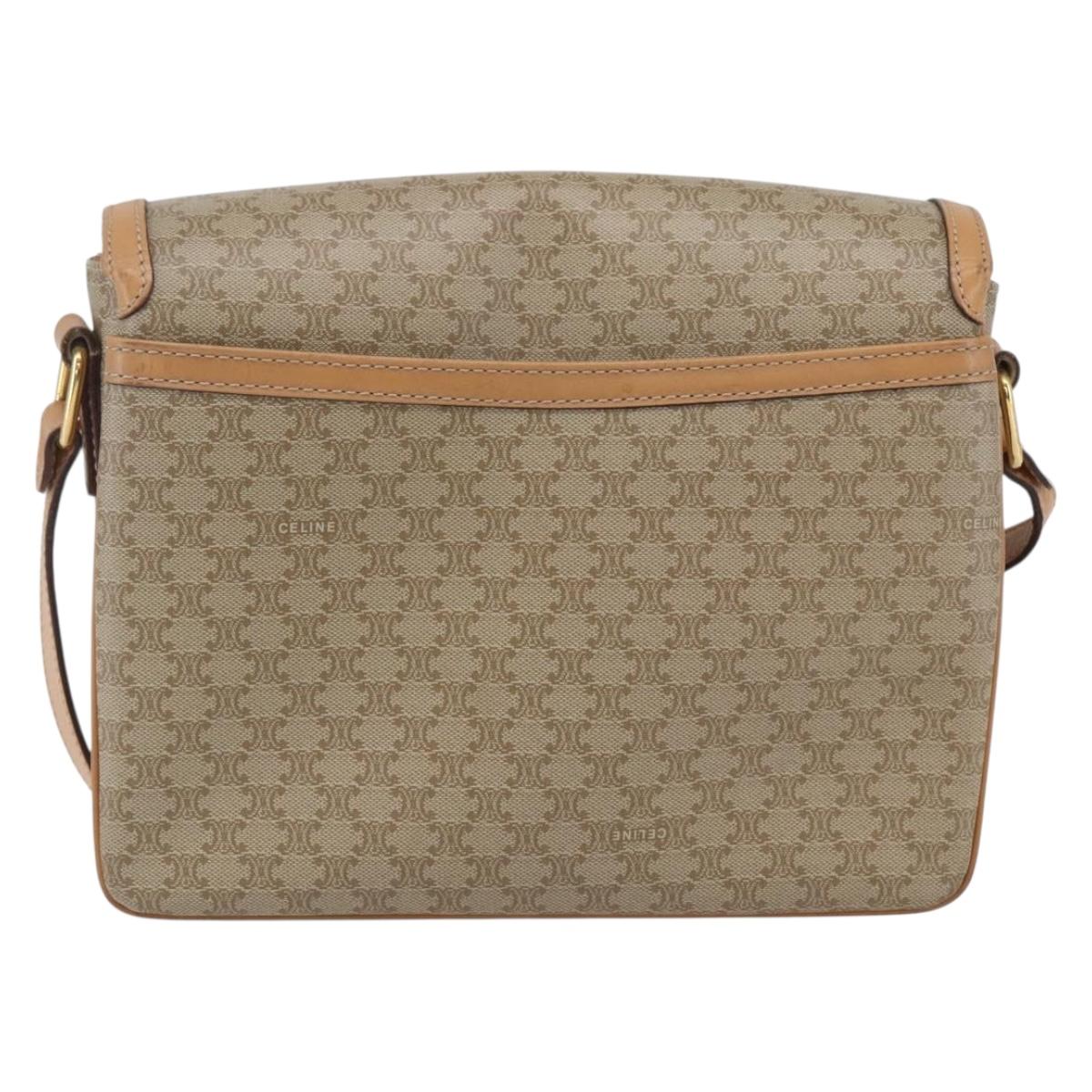 CELINE Macadam Canvas Shoulder Bag PVC Beige Gold Auth 154715