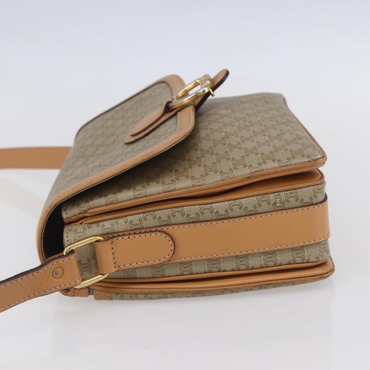 CELINE Macadam Canvas Shoulder Bag PVC Beige Gold Auth 154715