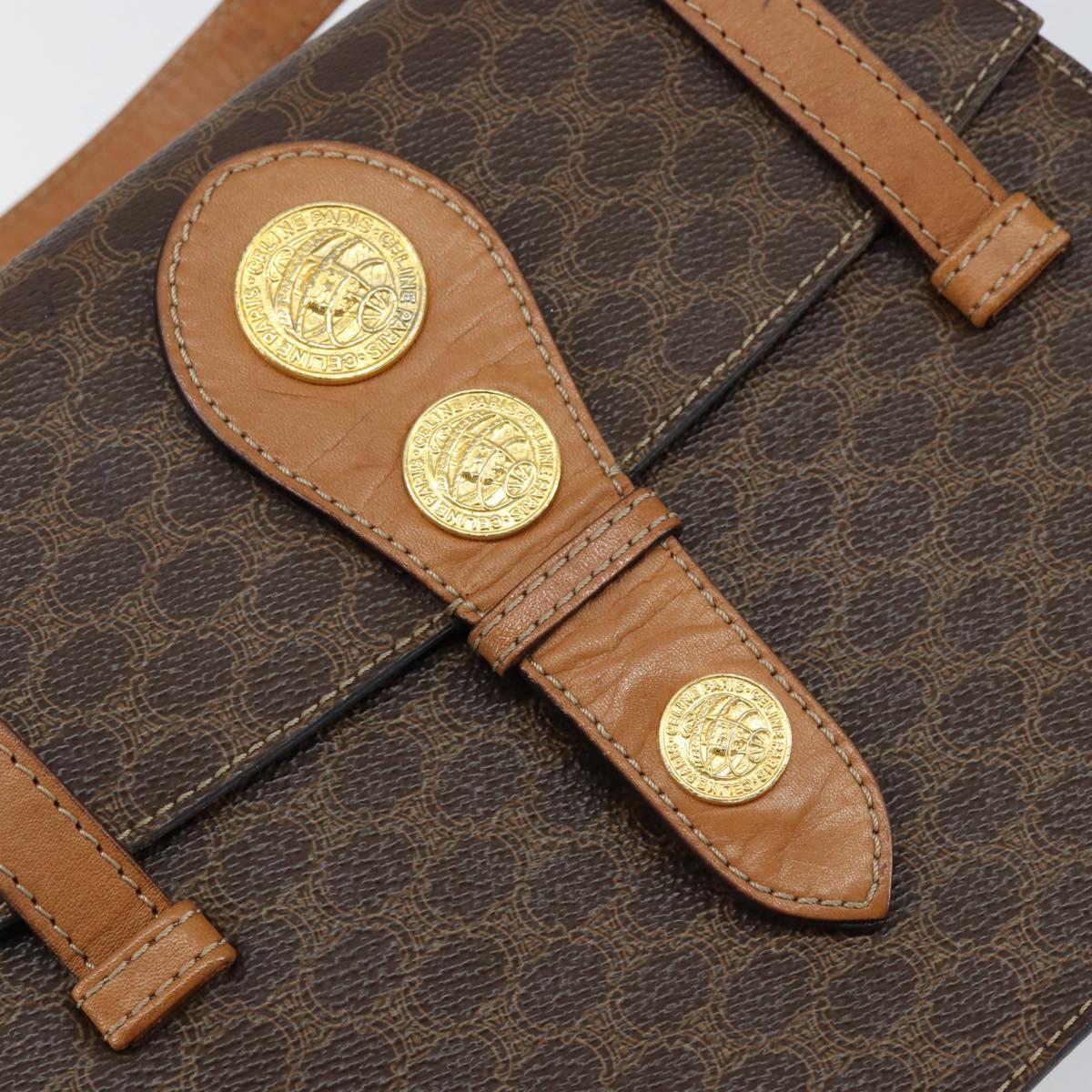 CELINE Macadam Canvas Medallion Hand Bag PVC Leather Brown Gold Auth 154716