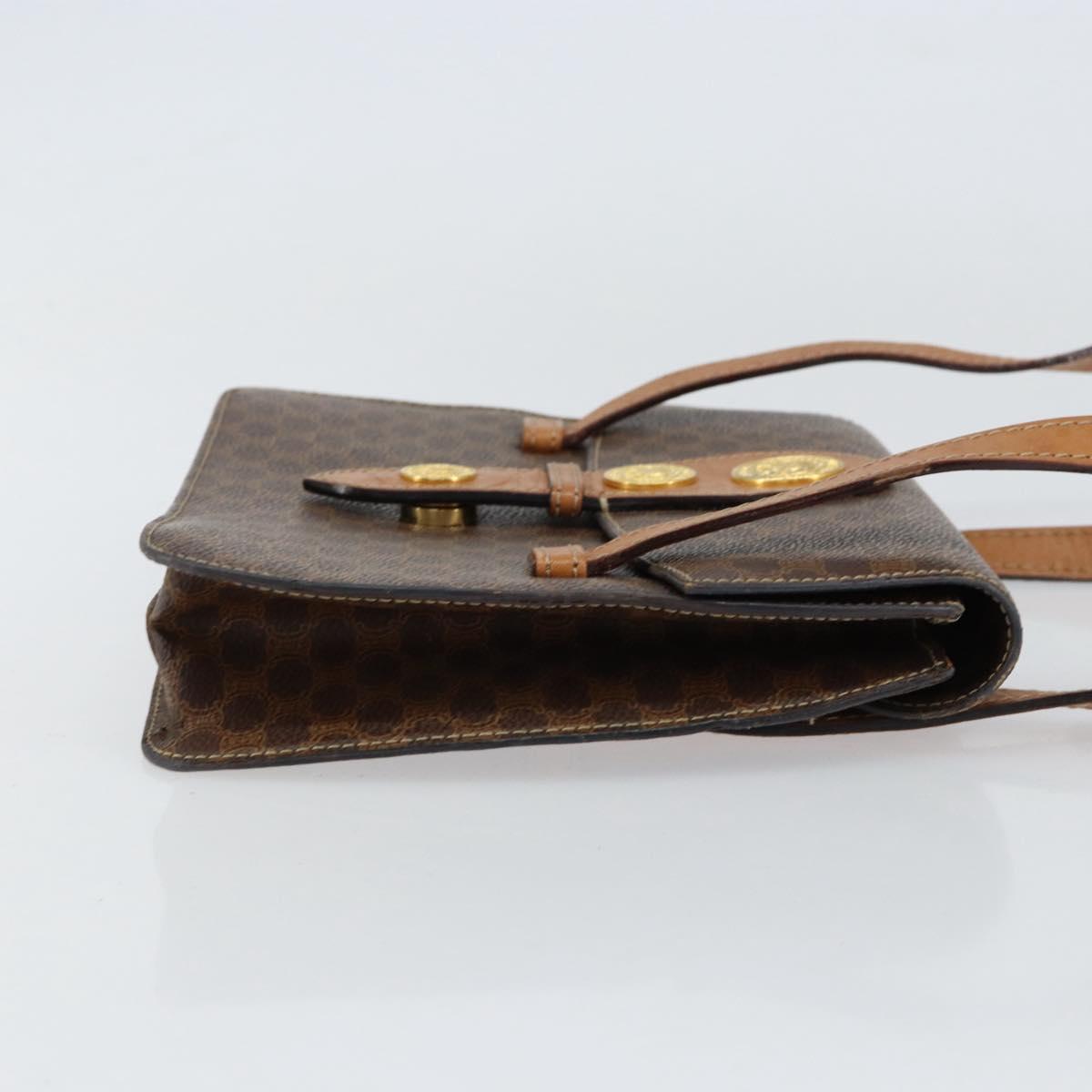 CELINE Macadam Canvas Medallion Hand Bag PVC Leather Brown Gold Auth 154716