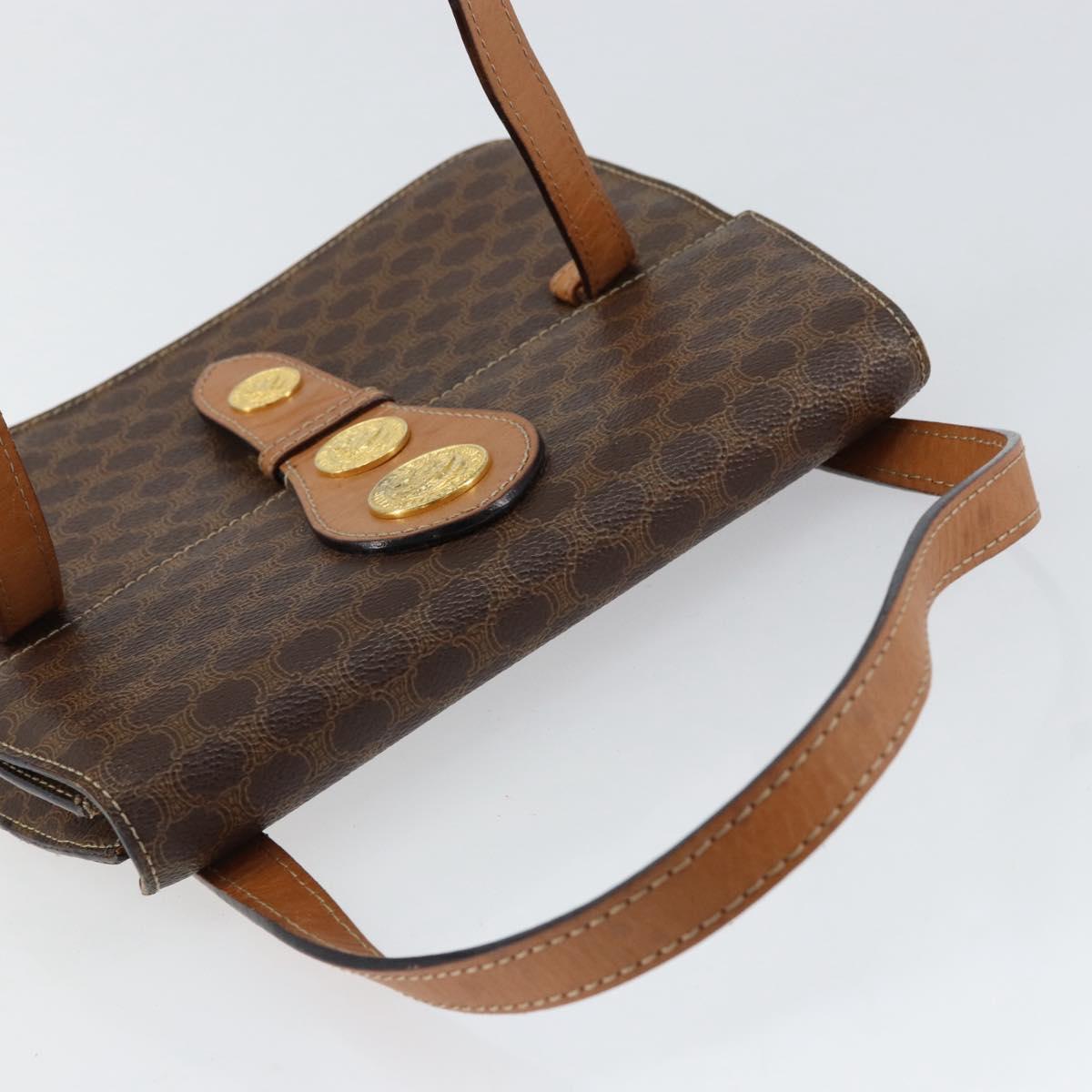 CELINE Macadam Canvas Medallion Hand Bag PVC Leather Brown Gold Auth 154716