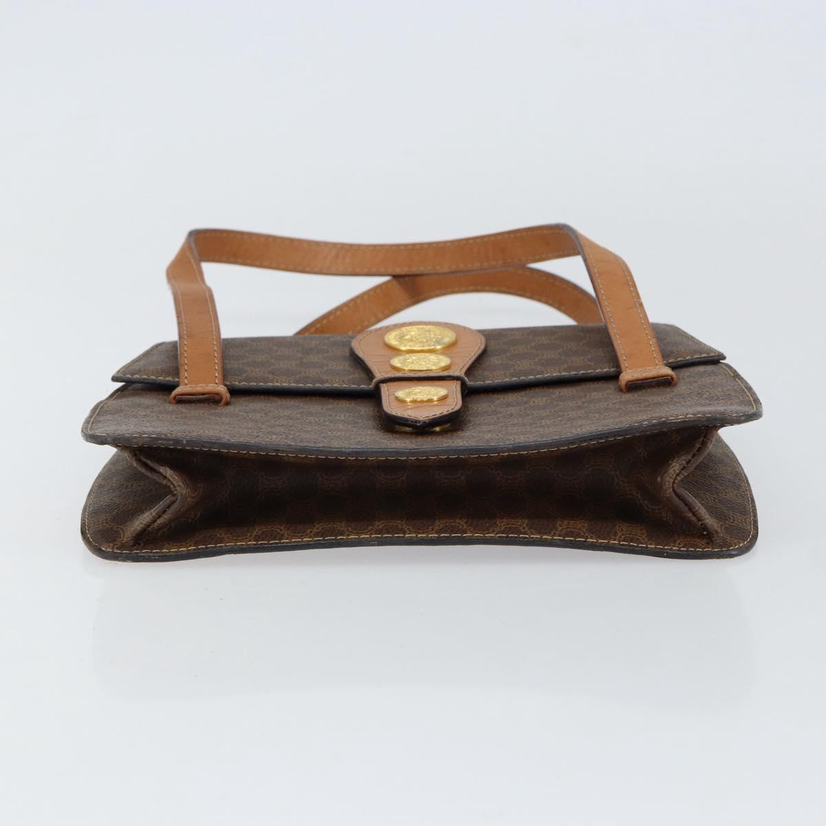 CELINE Macadam Canvas Medallion Hand Bag PVC Leather Brown Gold Auth 154716