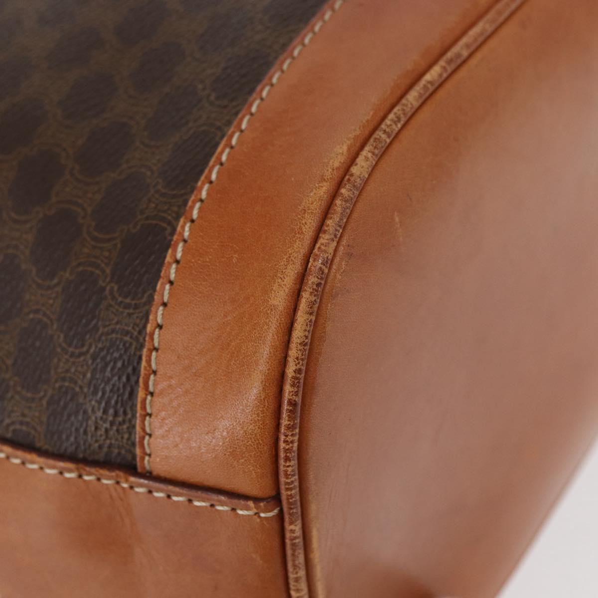 CELINE Macadam Canvas Shoulder Bag PVC Leather Brown Gold Auth 154717