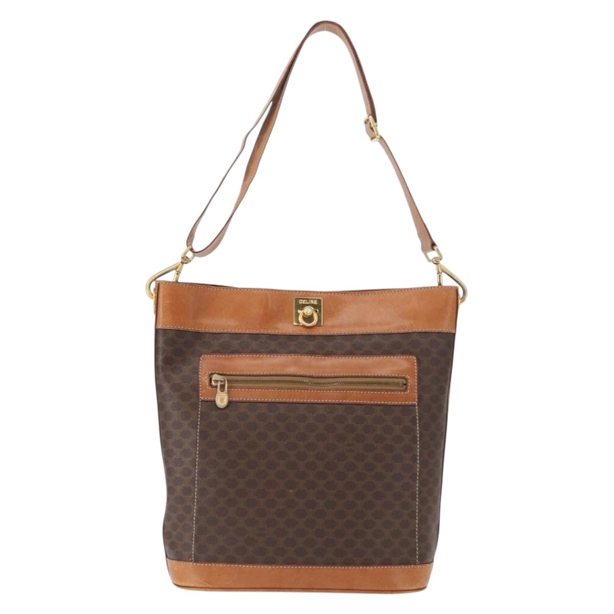 CELINE Macadam Canvas Shoulder Bag PVC Leather Brown Gold Auth 154717