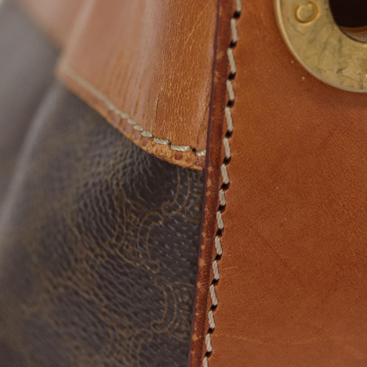 CELINE Macadam Canvas Shoulder Bag PVC Leather Brown Gold Auth 154717