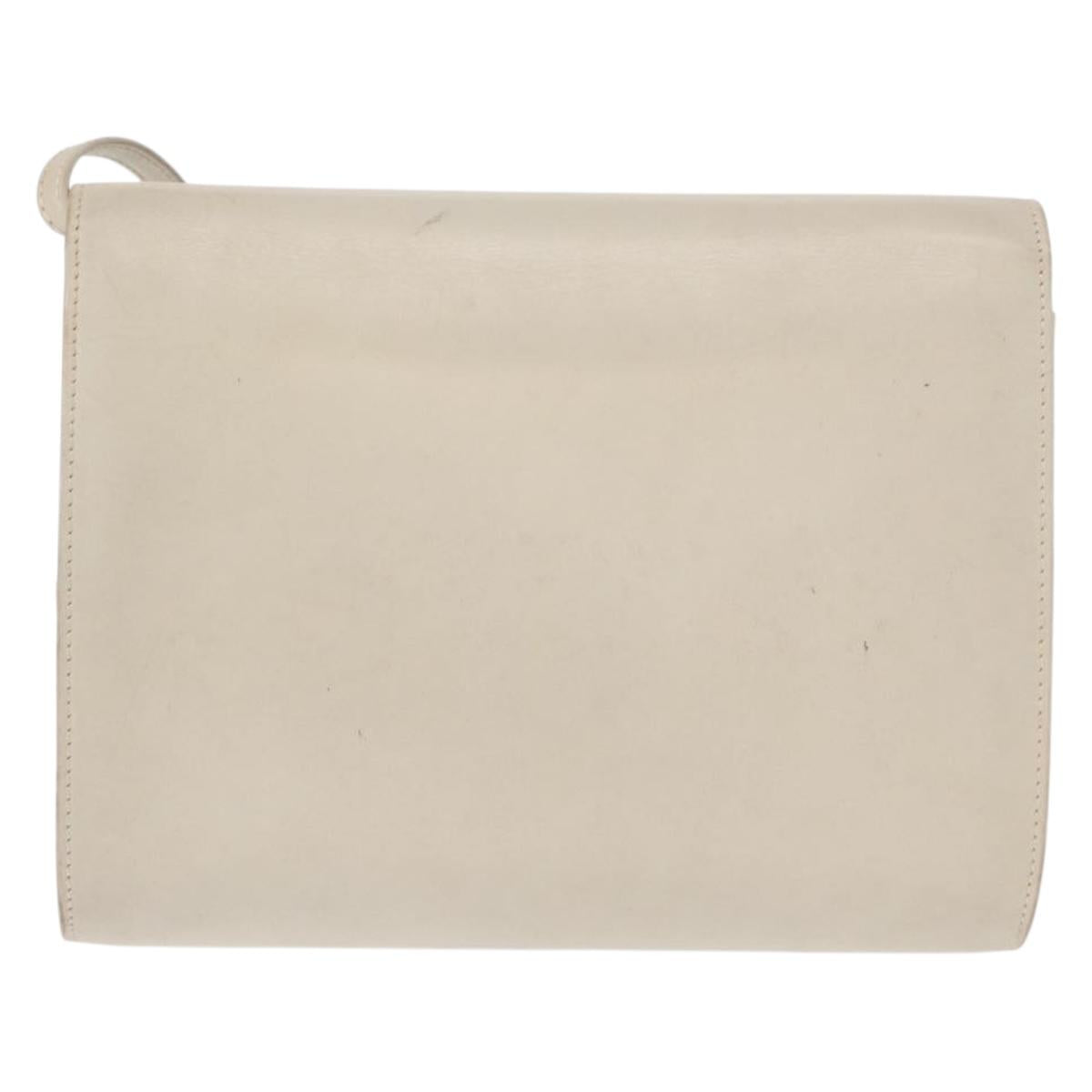 CELINE Shoulder Bag Leather Ivory Gold Auth 154718