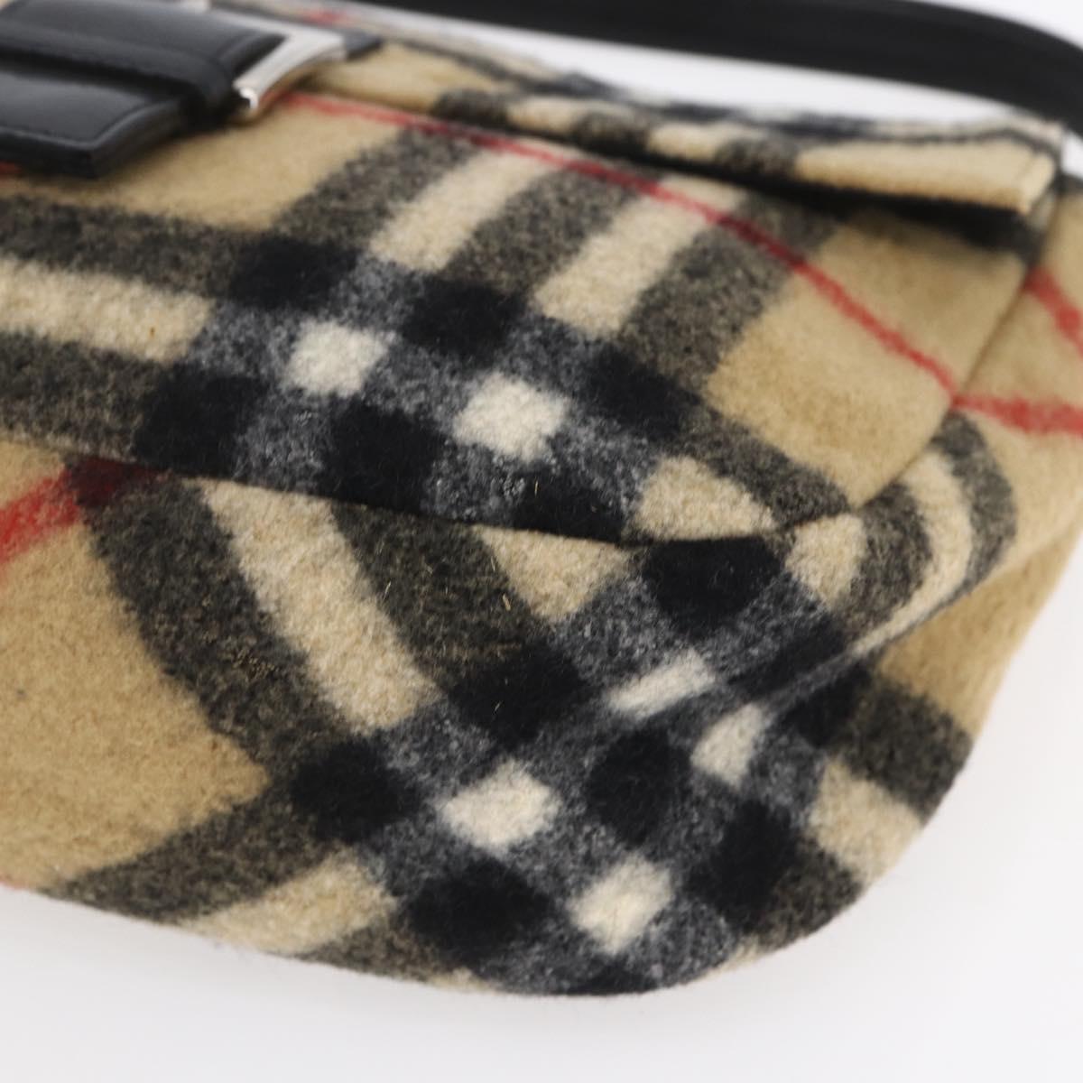 Burberrys Nova Check Shoulder Bag Wool Beige Silver Auth 154721V