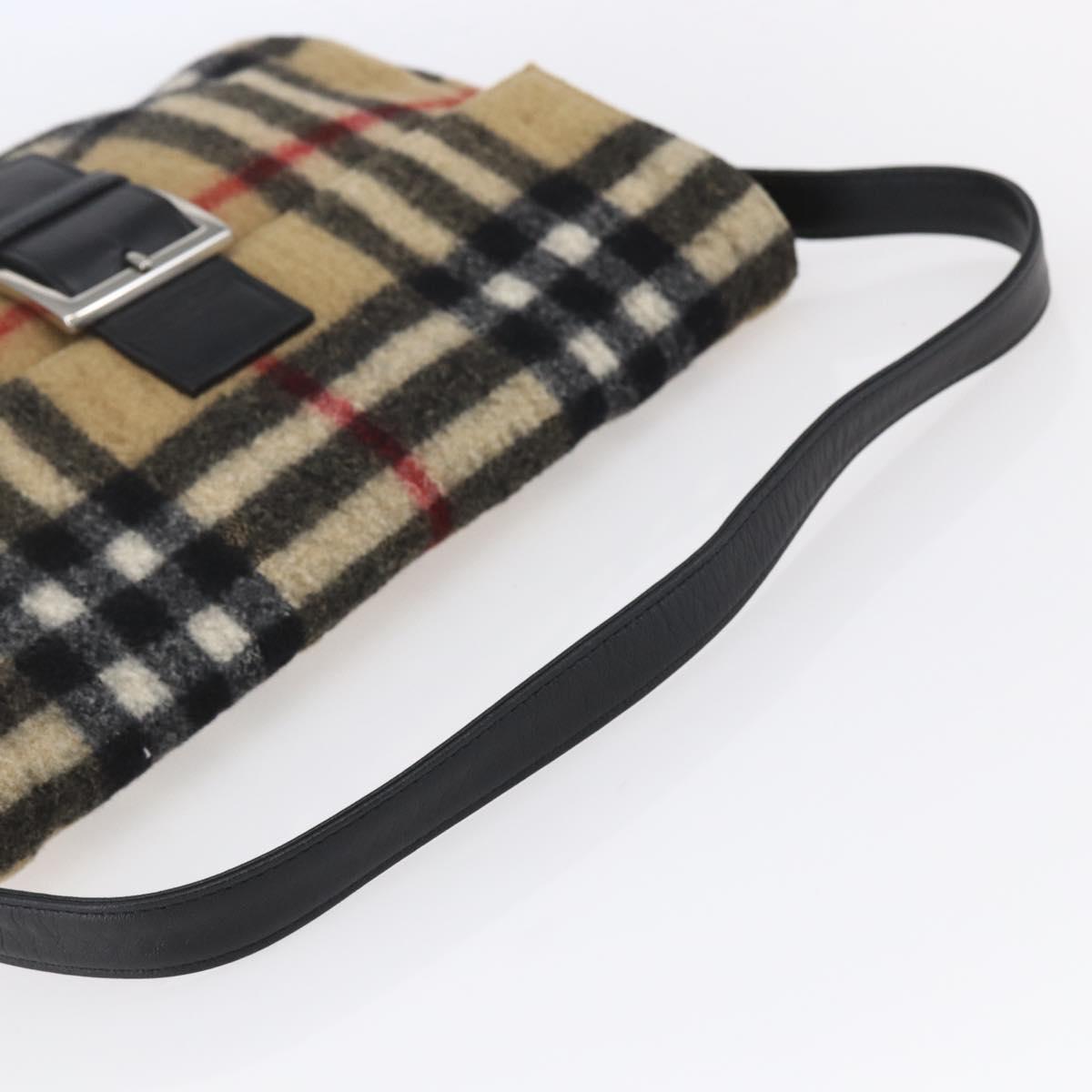 Burberrys Nova Check Shoulder Bag Wool Beige Silver Auth 154721V