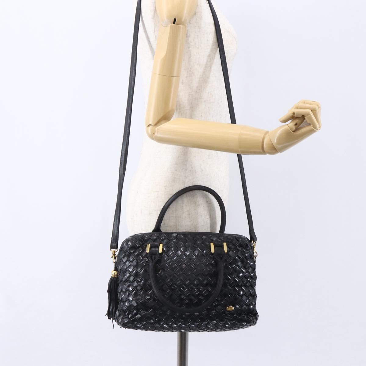 BALLY Hand Bag Leather 2way Black Gold Auth 154723