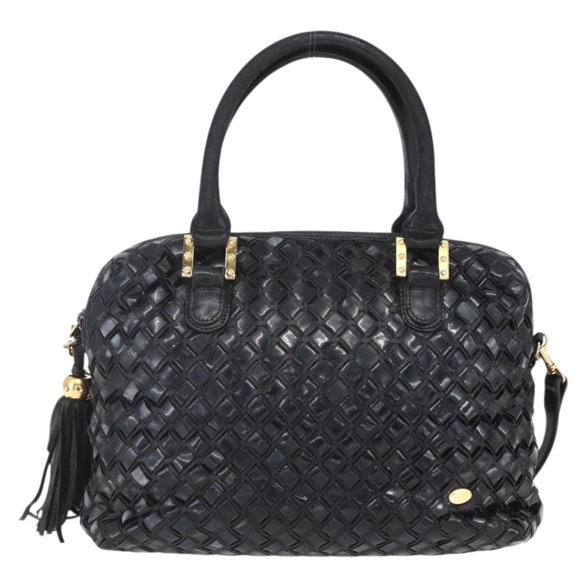 BALLY Hand Bag Leather 2way Black Gold Auth 154723