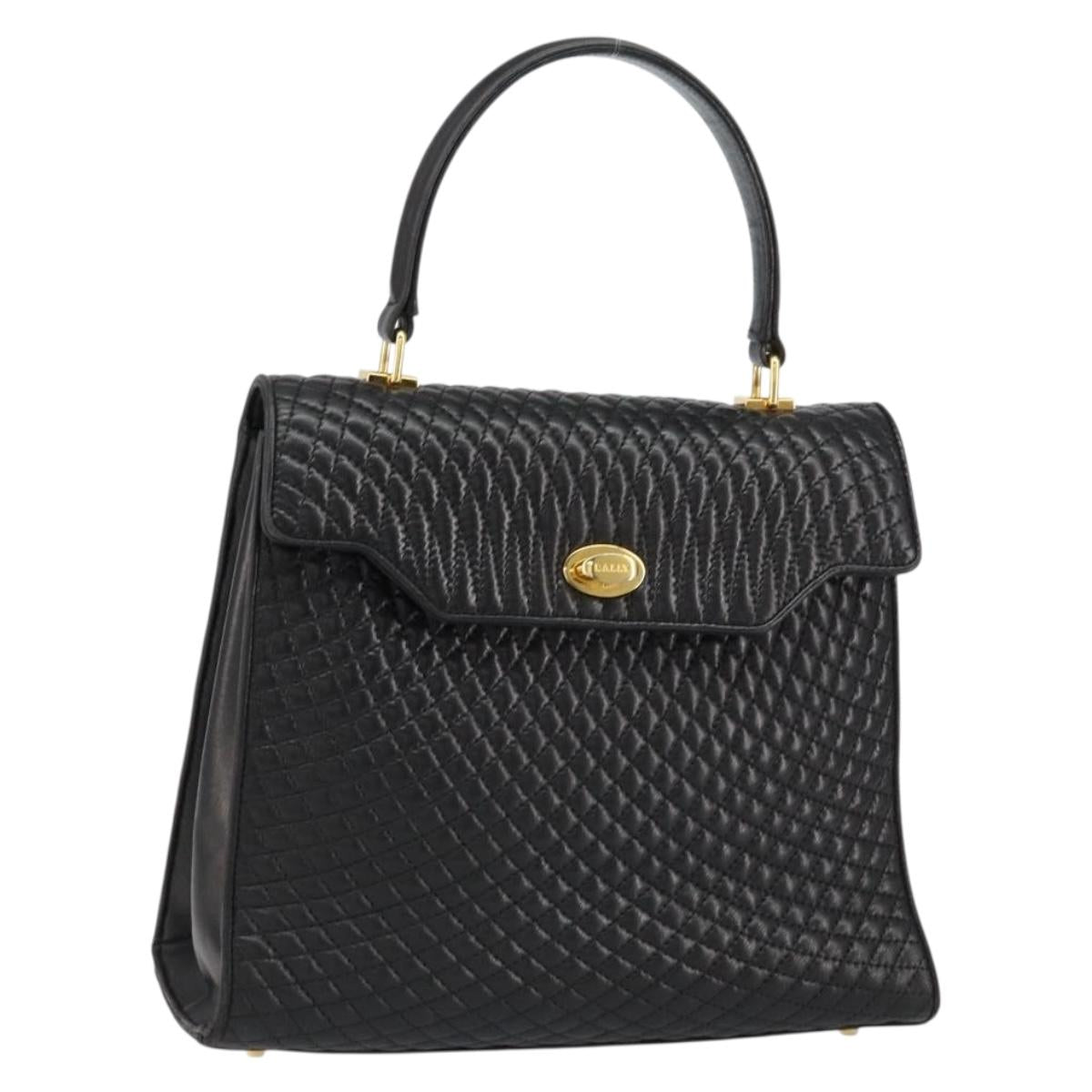 BALLY Hand Bag Leather Black Gold Auth 154724