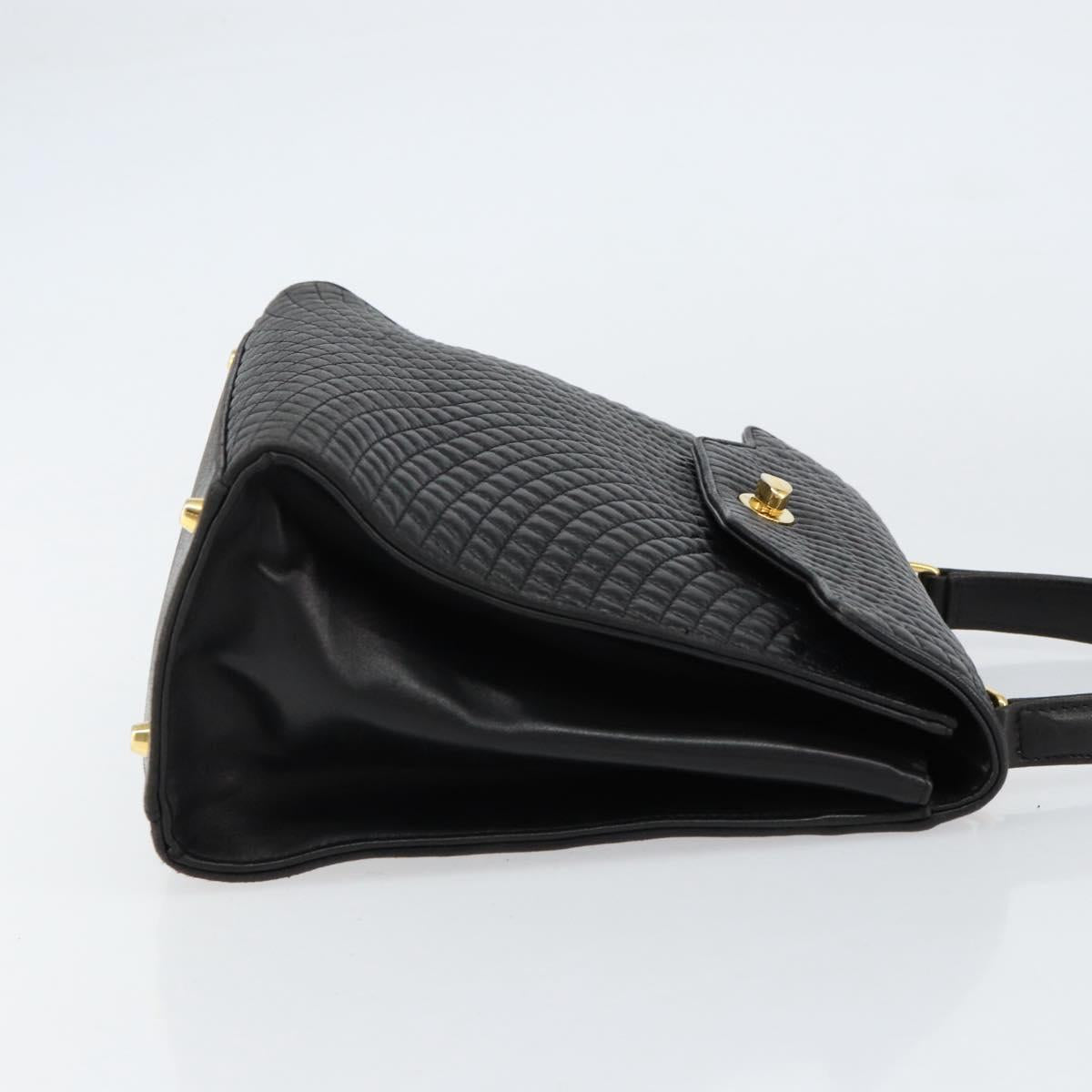 BALLY Hand Bag Leather Black Gold Auth 154724