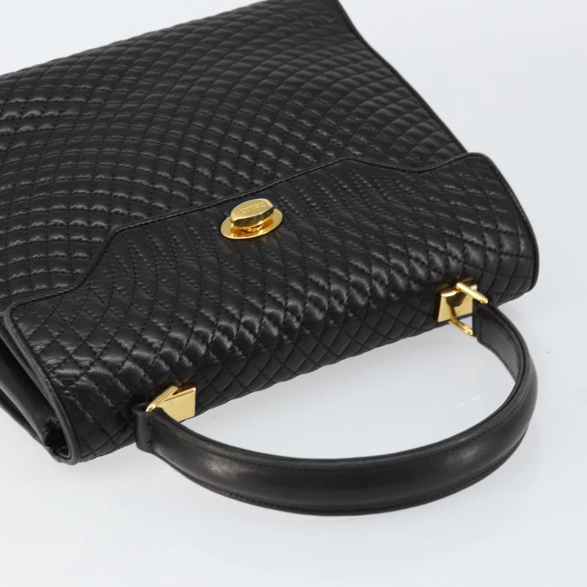 BALLY Hand Bag Leather Black Gold Auth 154724