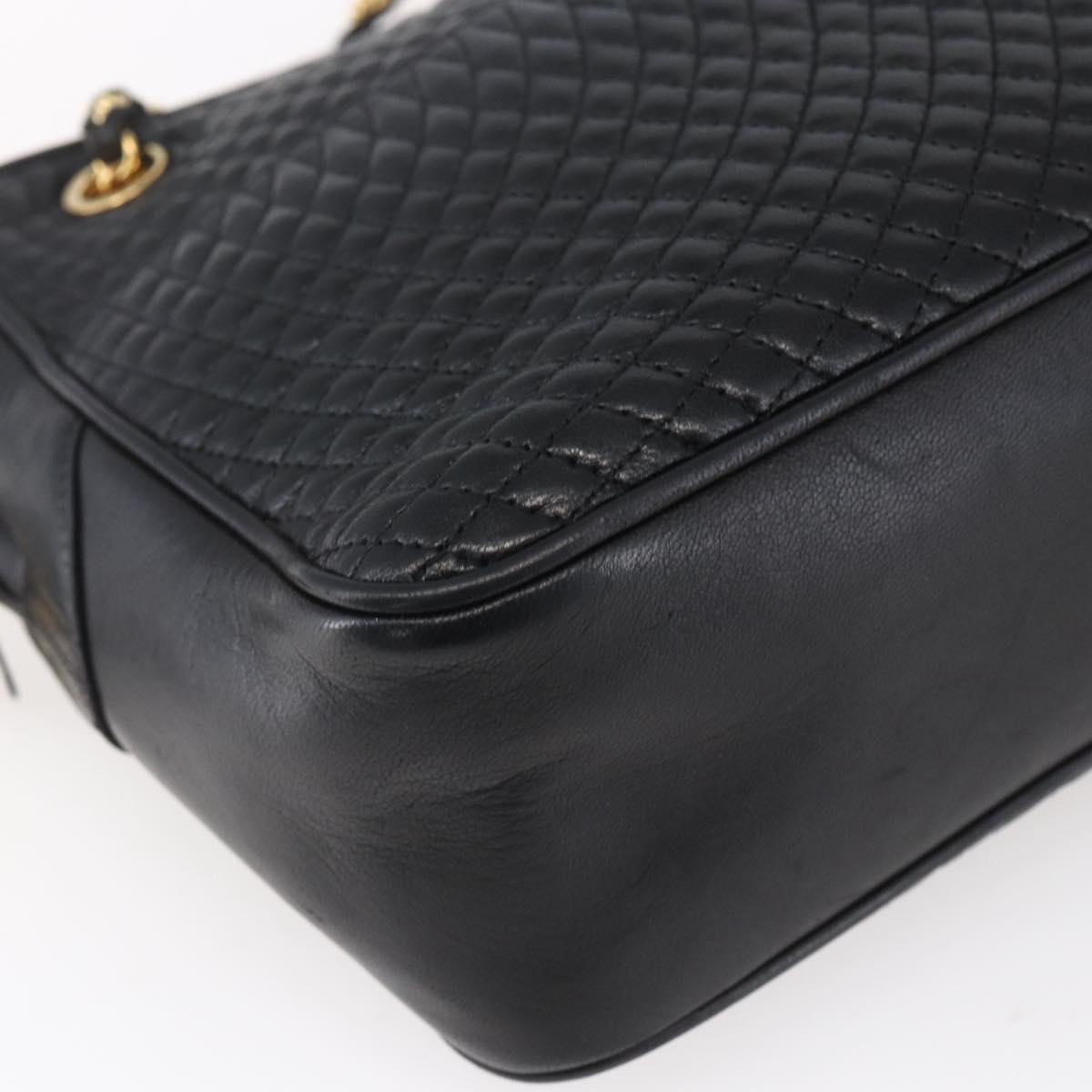 BALLY Chain Shoulder Bag Leather Black Gold Auth 154725