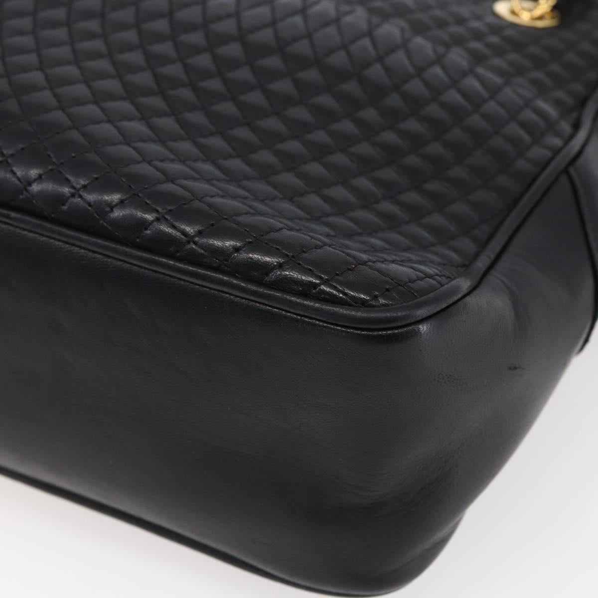 BALLY Chain Shoulder Bag Leather Black Gold Auth 154725
