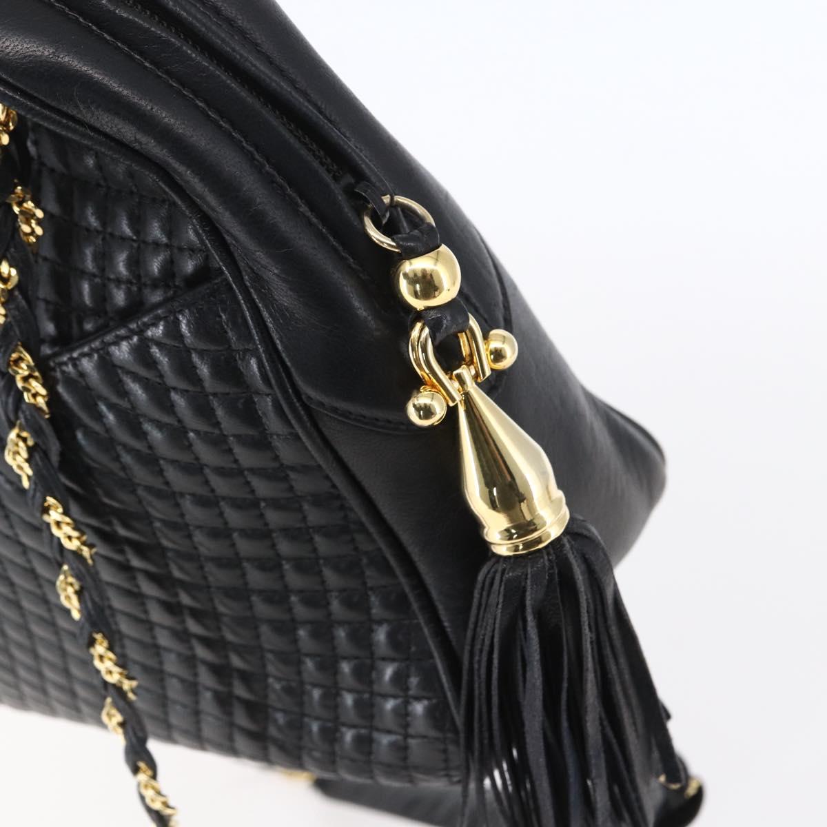 BALLY Chain Shoulder Bag Leather Black Gold Auth 154725