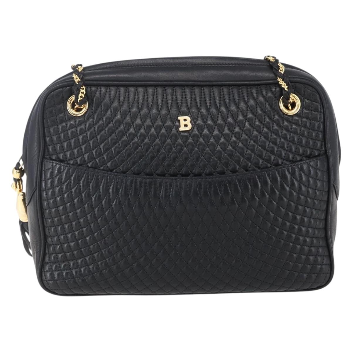 BALLY Chain Shoulder Bag Leather Black Gold Auth 154725