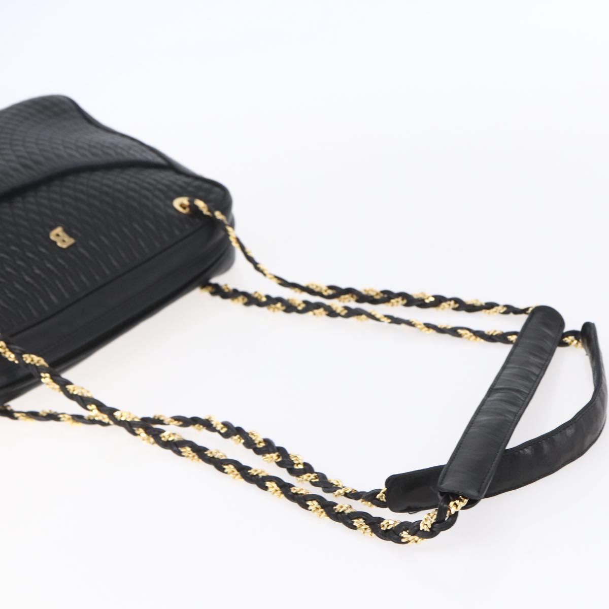 BALLY Chain Shoulder Bag Leather Black Gold Auth 154725