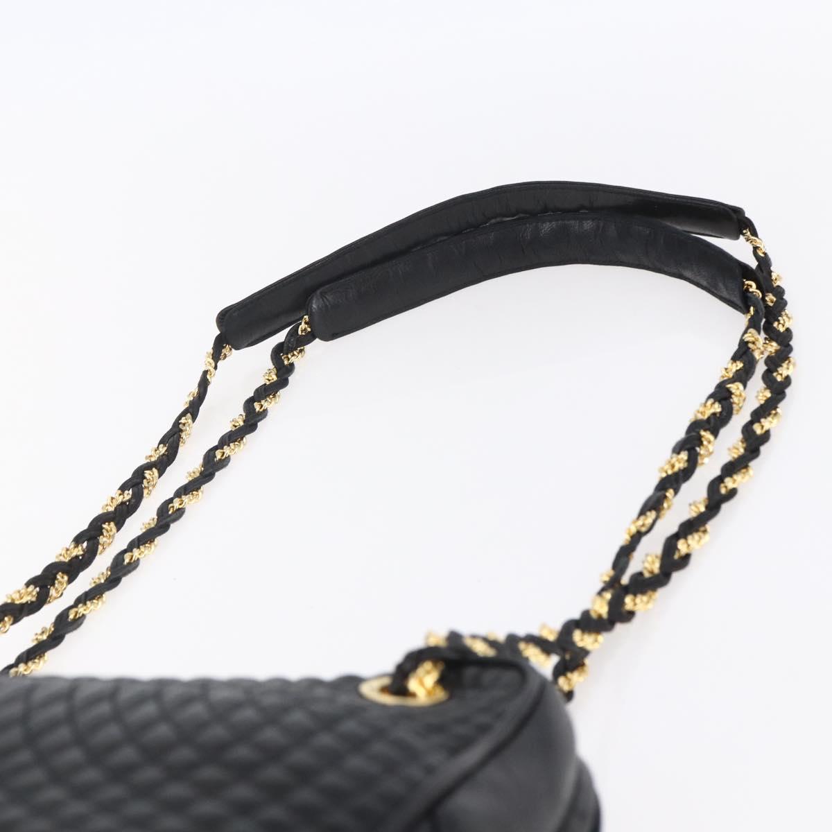 BALLY Chain Shoulder Bag Leather Black Gold Auth 154725