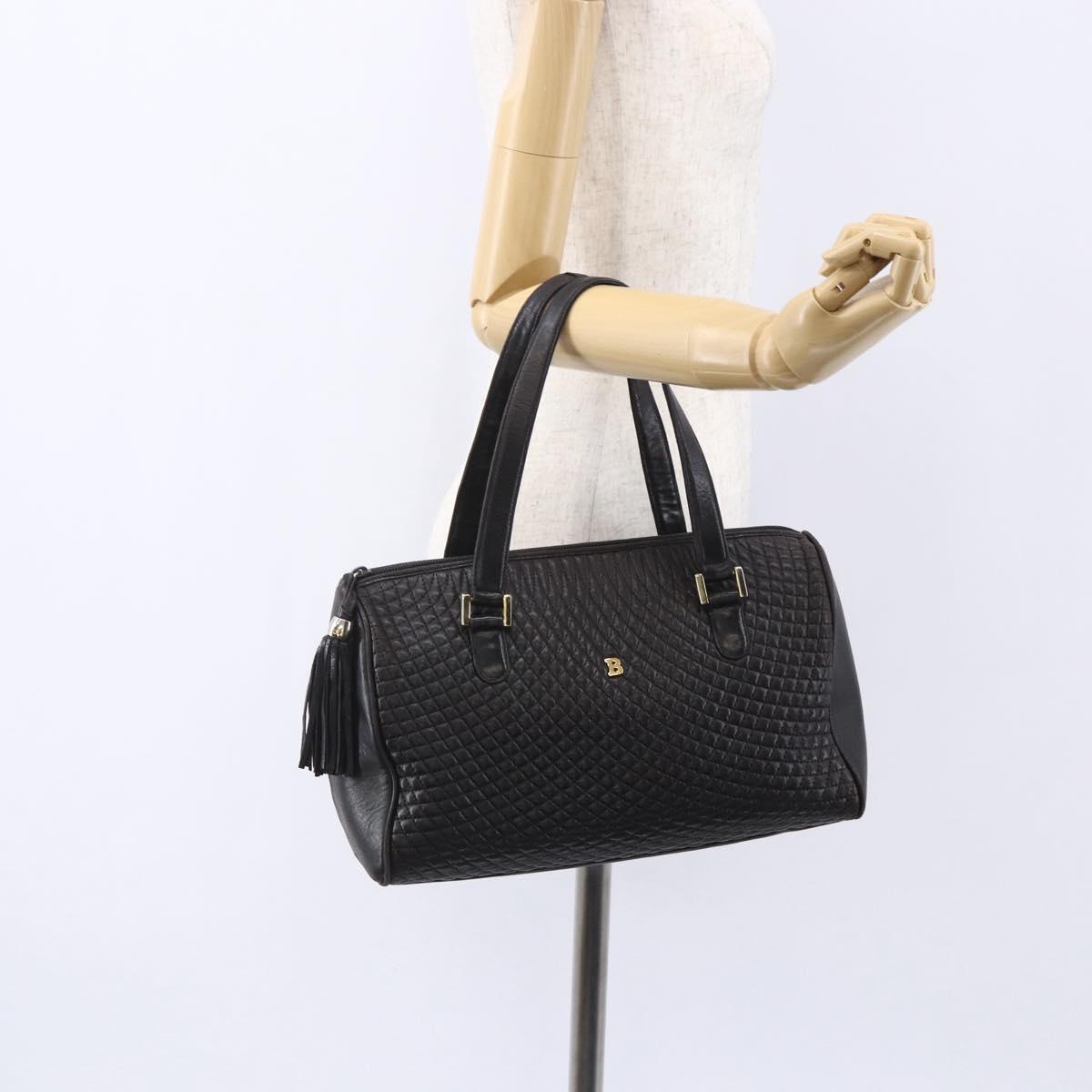 BALLY Hand Bag Leather Black Gold Auth 154726