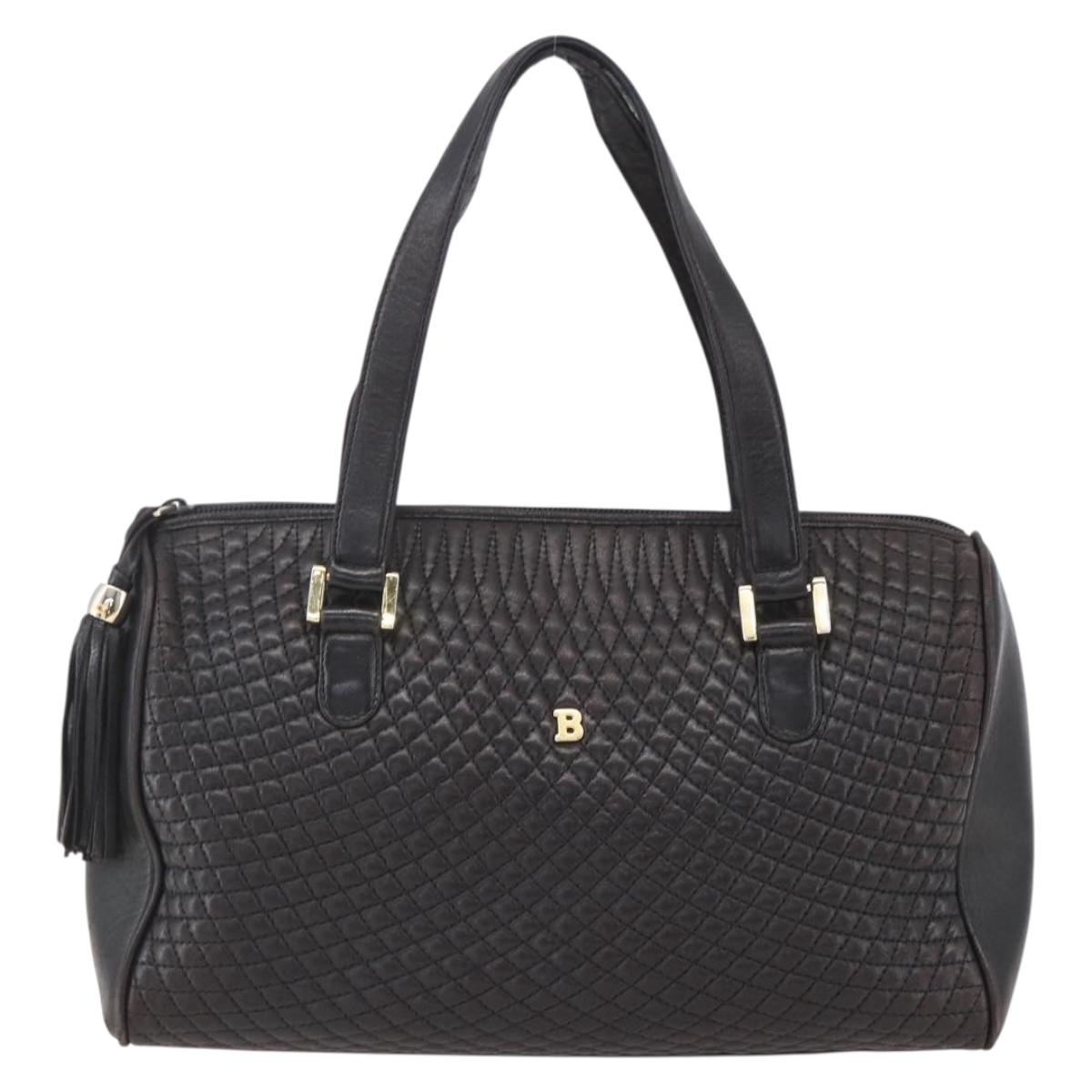 BALLY Hand Bag Leather Black Gold Auth 154726