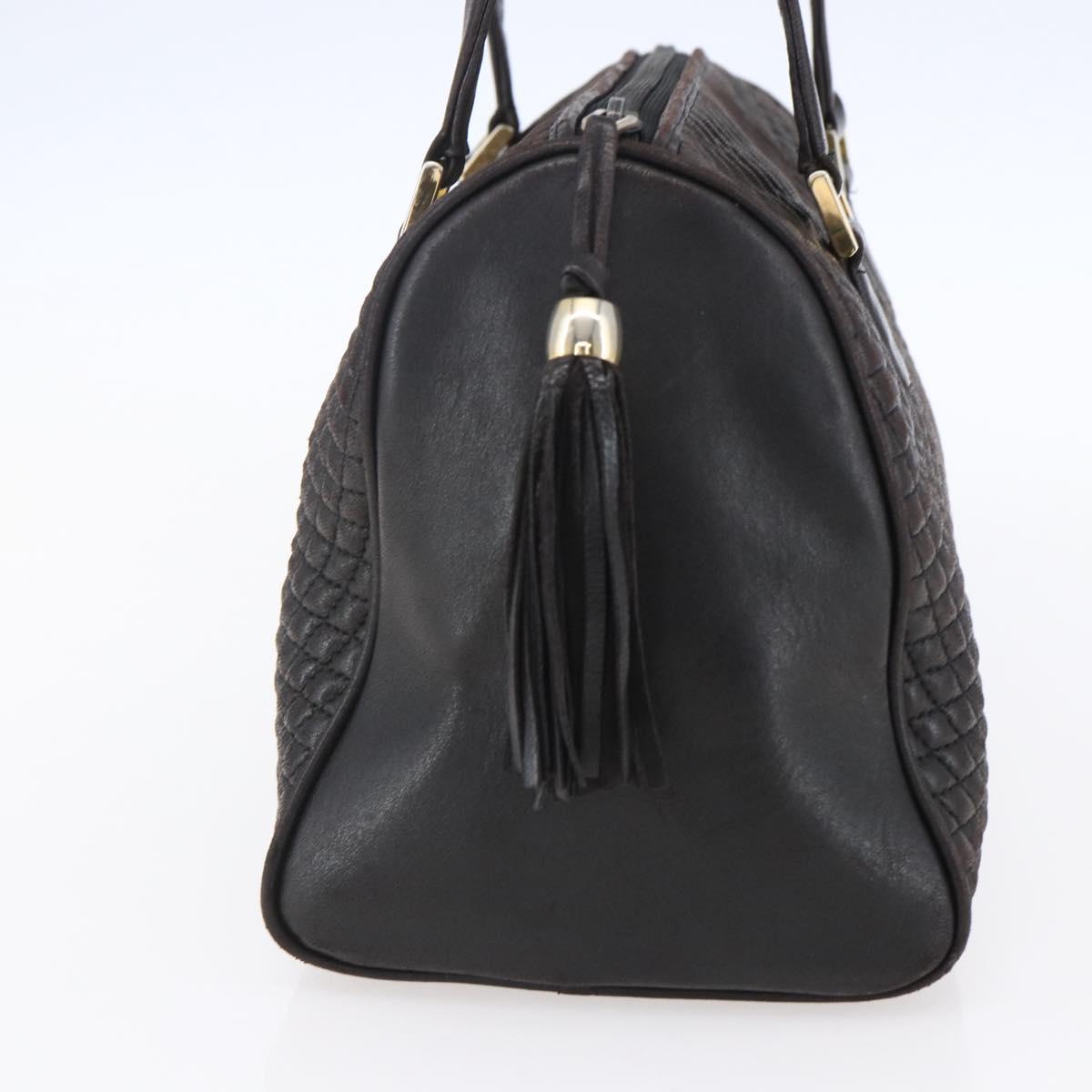 BALLY Hand Bag Leather Black Gold Auth 154726