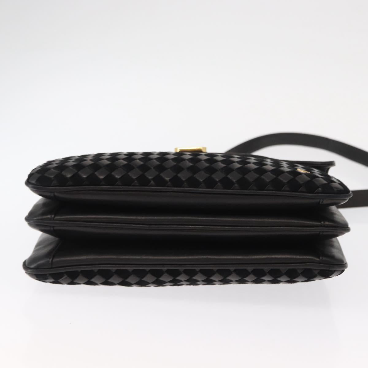 BALLY Hand Bag Leather 2way Black Gold Auth 154727