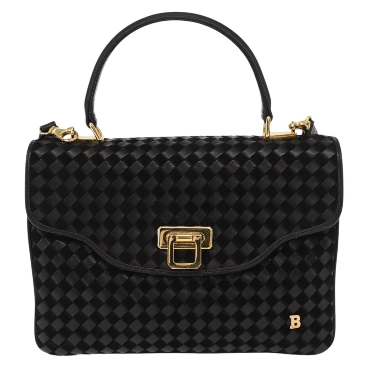 BALLY Hand Bag Leather 2way Black Gold Auth 154727