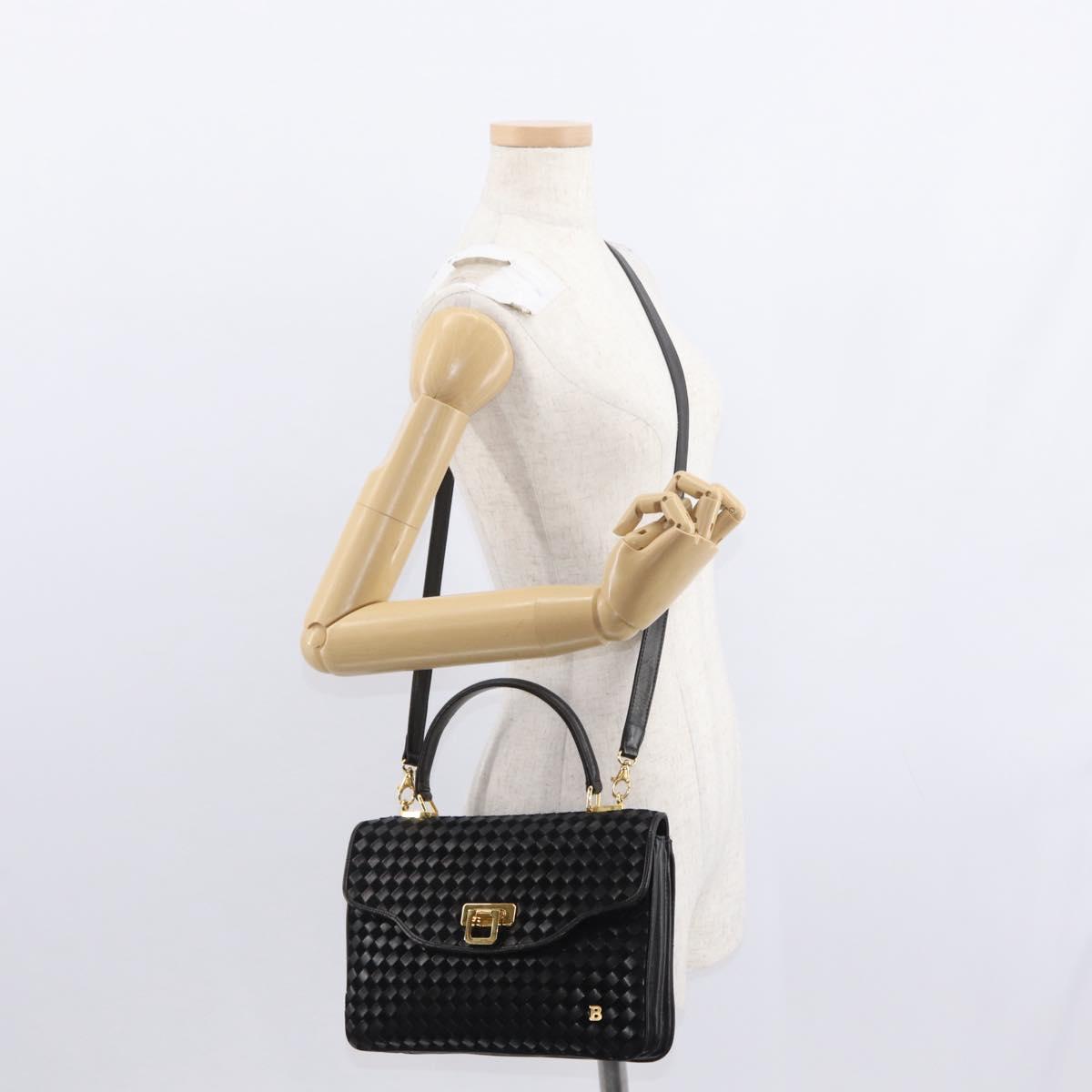 BALLY Hand Bag Leather 2way Black Gold Auth 154727