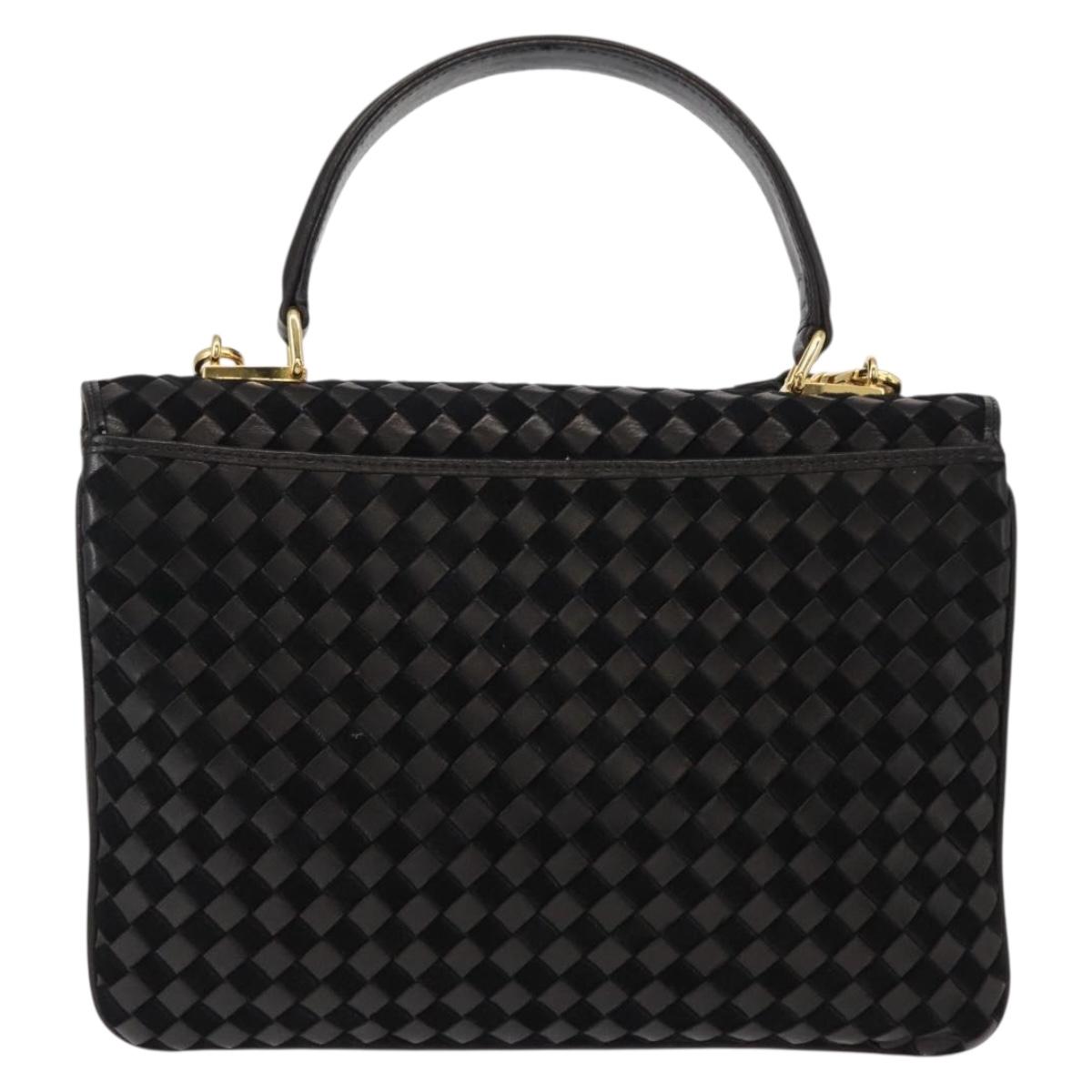 BALLY Hand Bag Leather 2way Black Gold Auth 154727