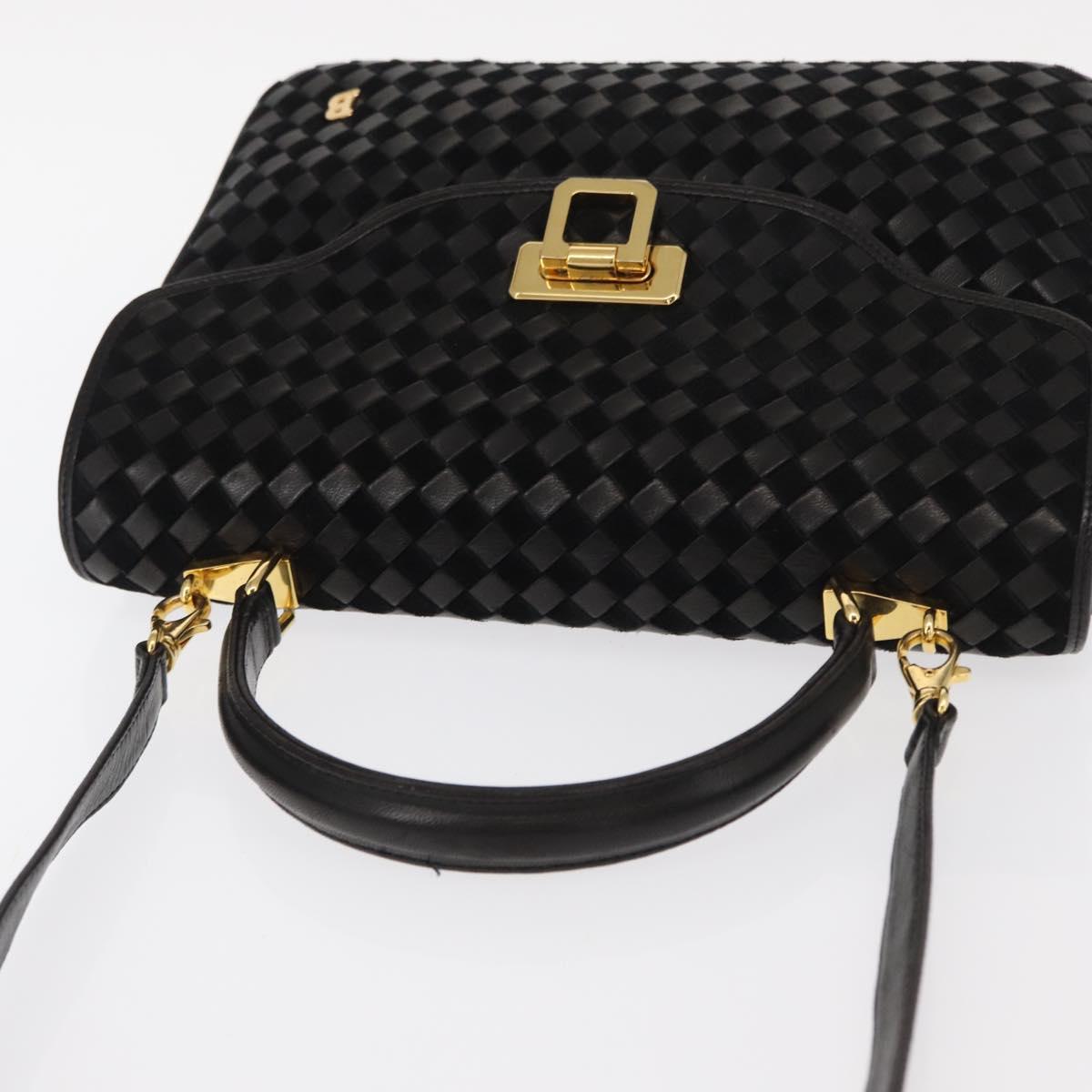 BALLY Hand Bag Leather 2way Black Gold Auth 154727