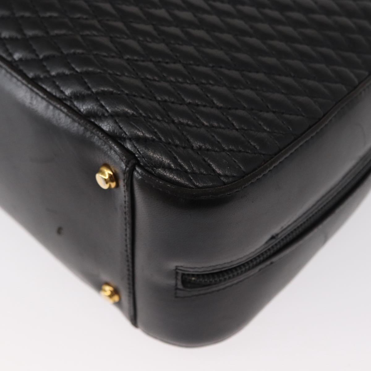 BALLY Quilted Hand Bag Leather Black Gold Auth 154728