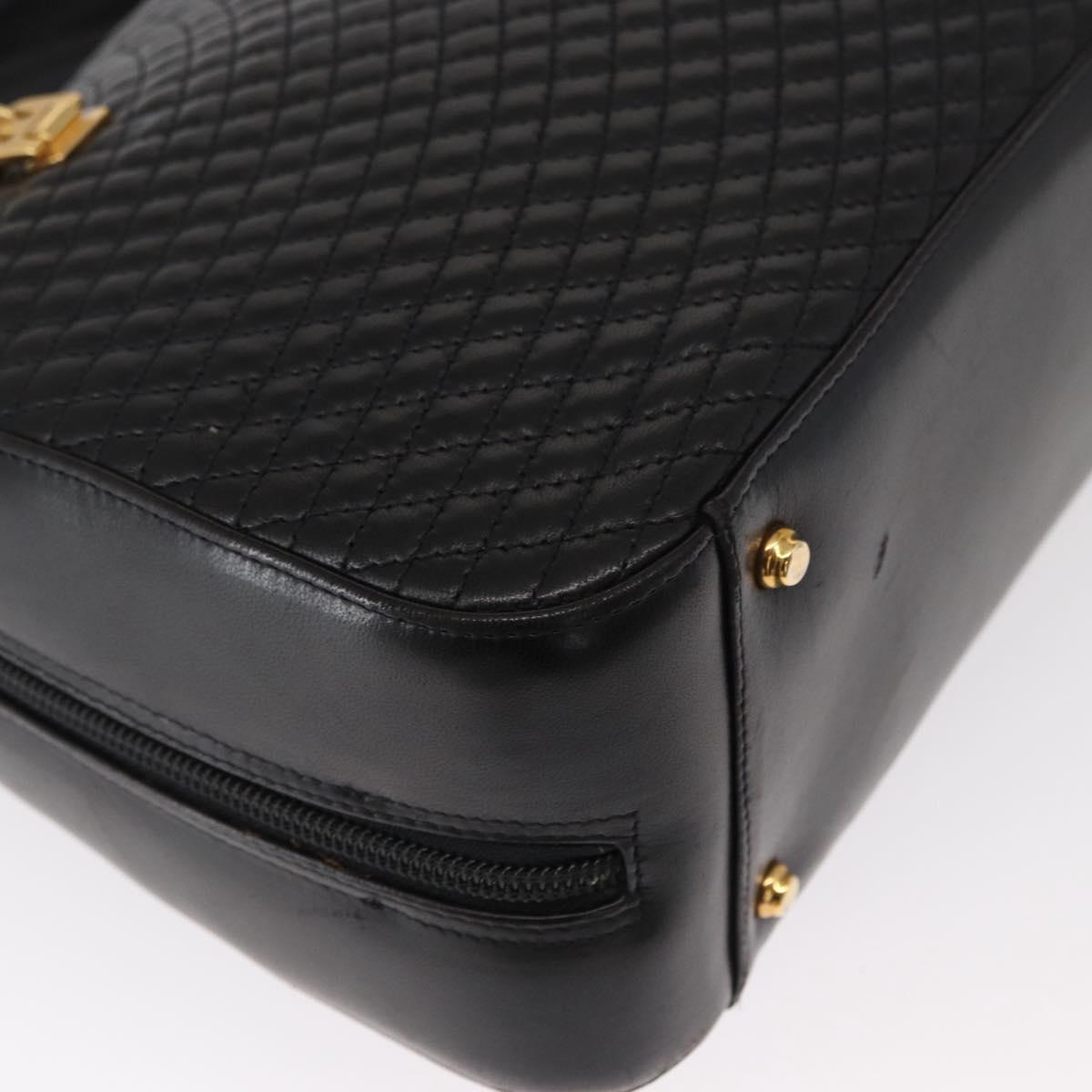 BALLY Quilted Hand Bag Leather Black Gold Auth 154728