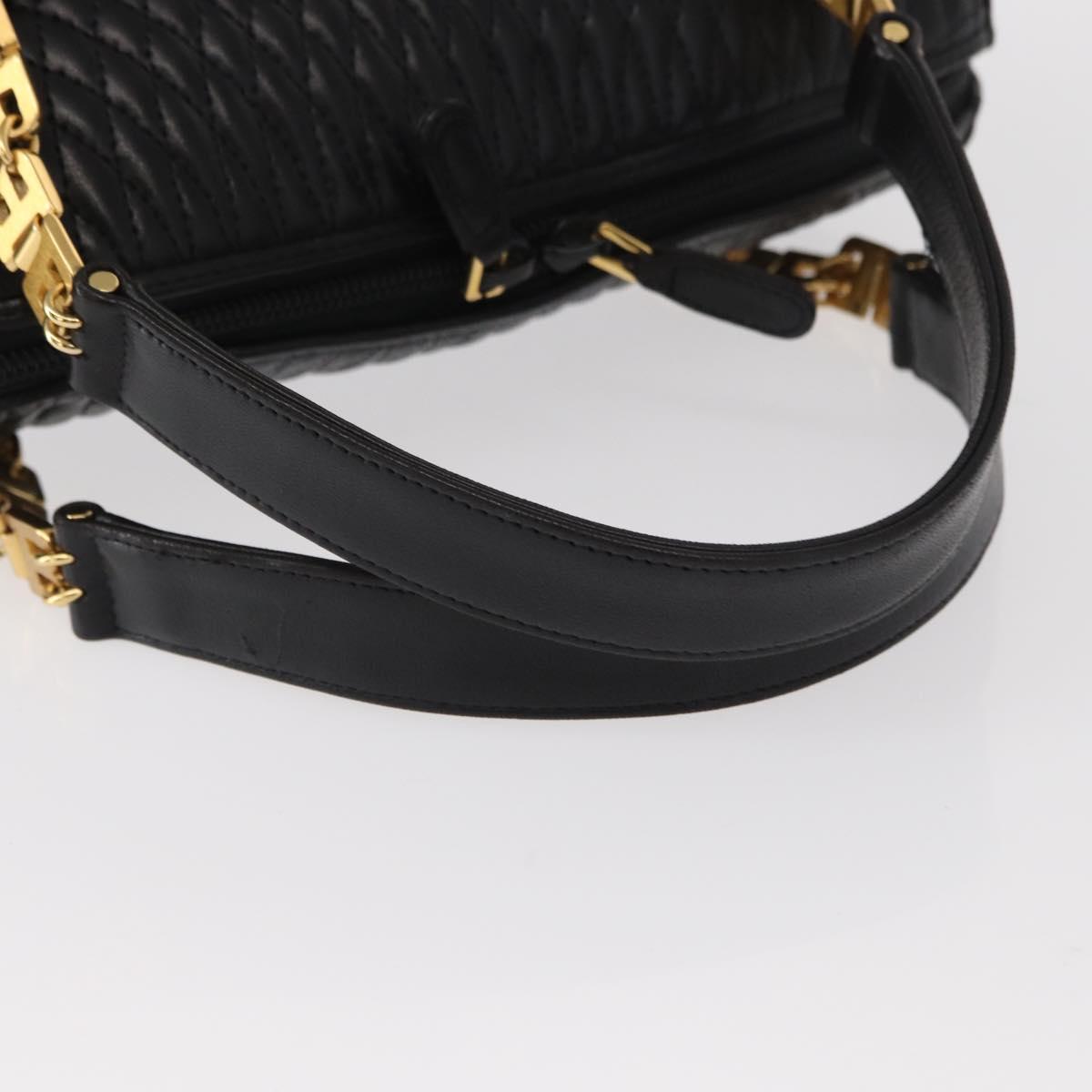 BALLY Quilted Hand Bag Leather Black Gold Auth 154728