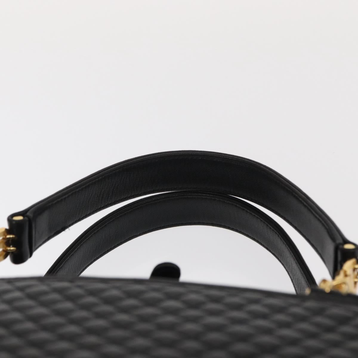 BALLY Quilted Hand Bag Leather Black Gold Auth 154728