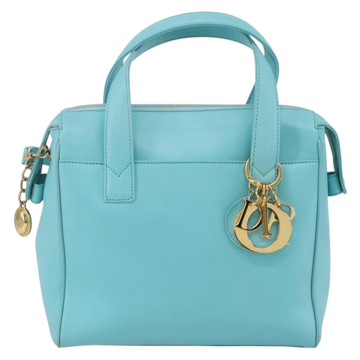 Christian Dior Micro bag Hand Bag Leather 2way Light Blue Gold Auth 154733V
