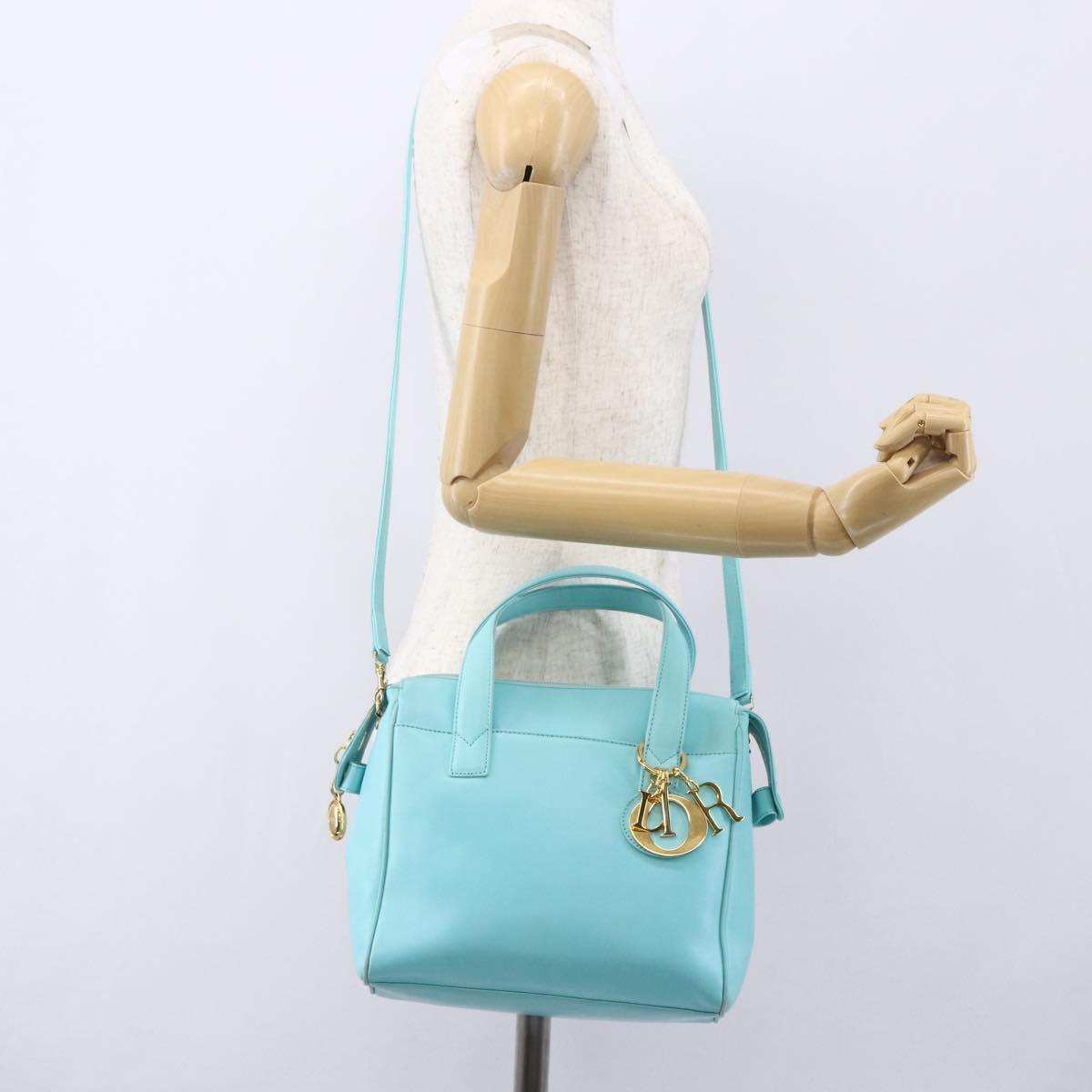 Christian Dior Micro bag Hand Bag Leather 2way Light Blue Gold Auth 154733V
