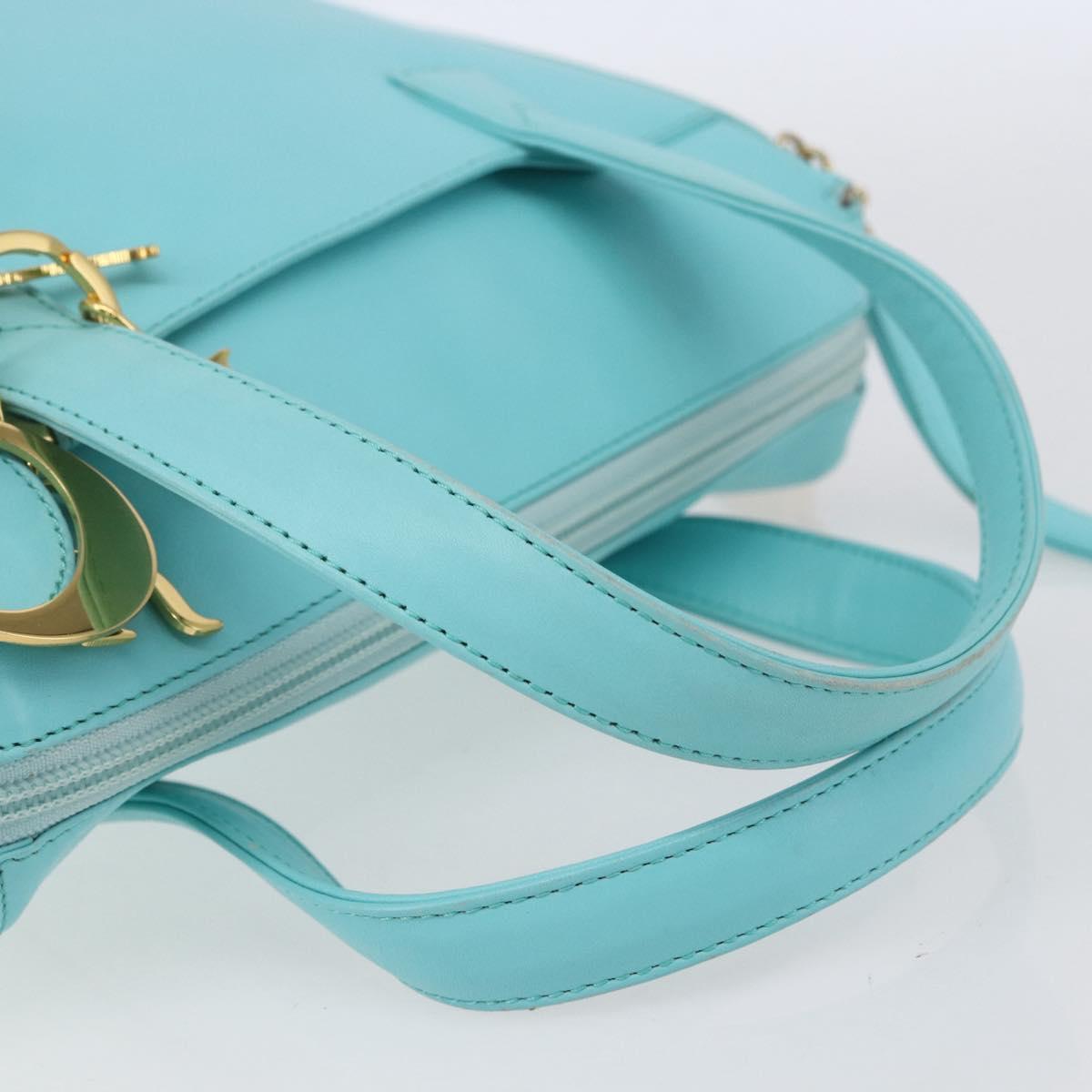 Christian Dior Micro bag Hand Bag Leather 2way Light Blue Gold Auth 154733