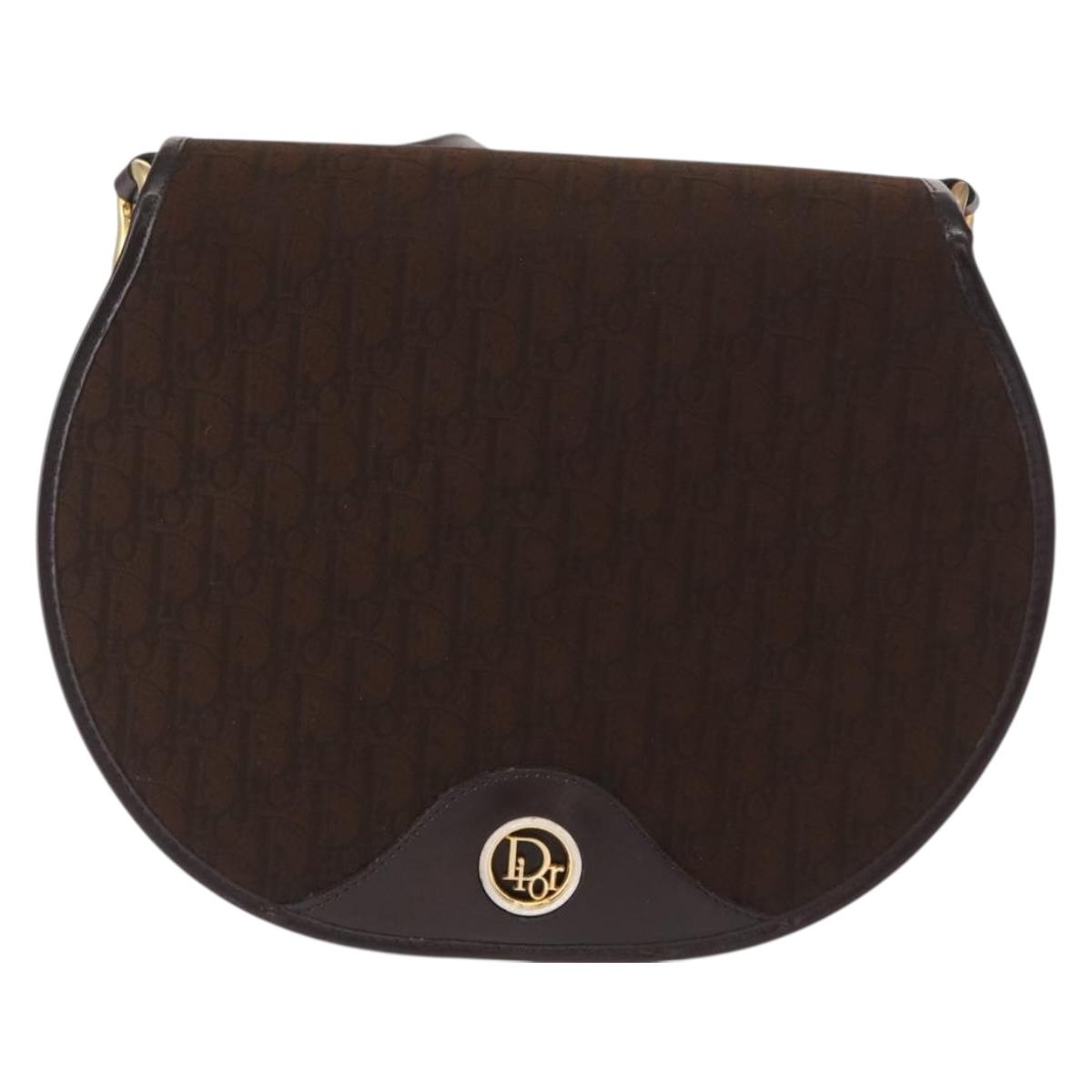 Christian Dior Trotter Canvas Shoulder Bag Brown Gold Auth 154734