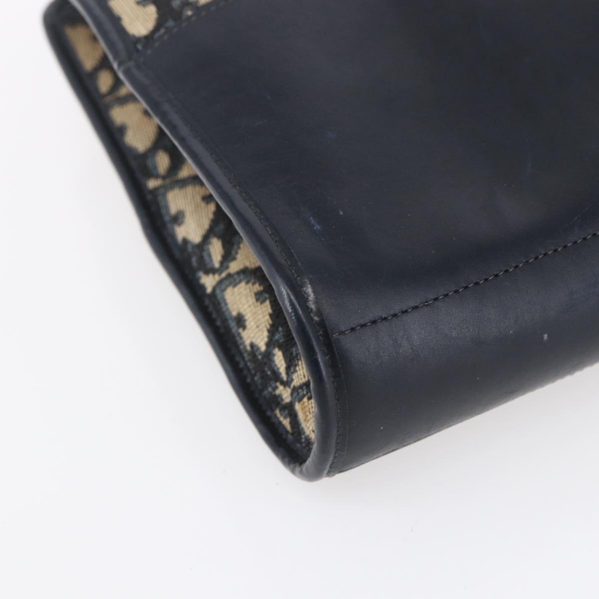 Christian Dior Trotter Canvas Hand Bag Navy Gold Auth 154735