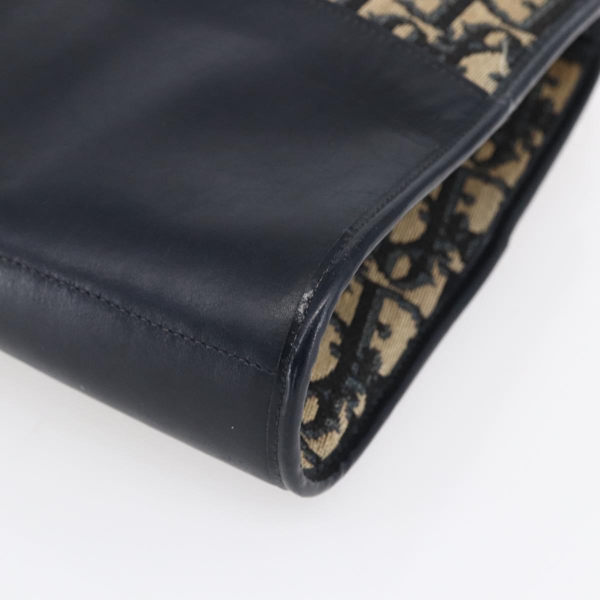 Christian Dior Trotter Canvas Hand Bag Navy Gold Auth 154735